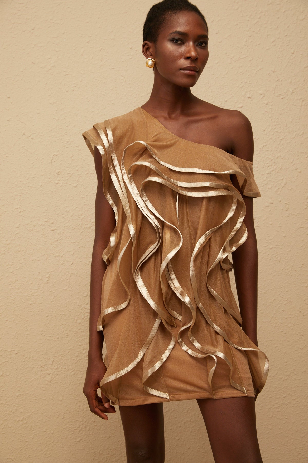 Alchimie Brown Ruffled Tulle Mini Dress (Final Sale)