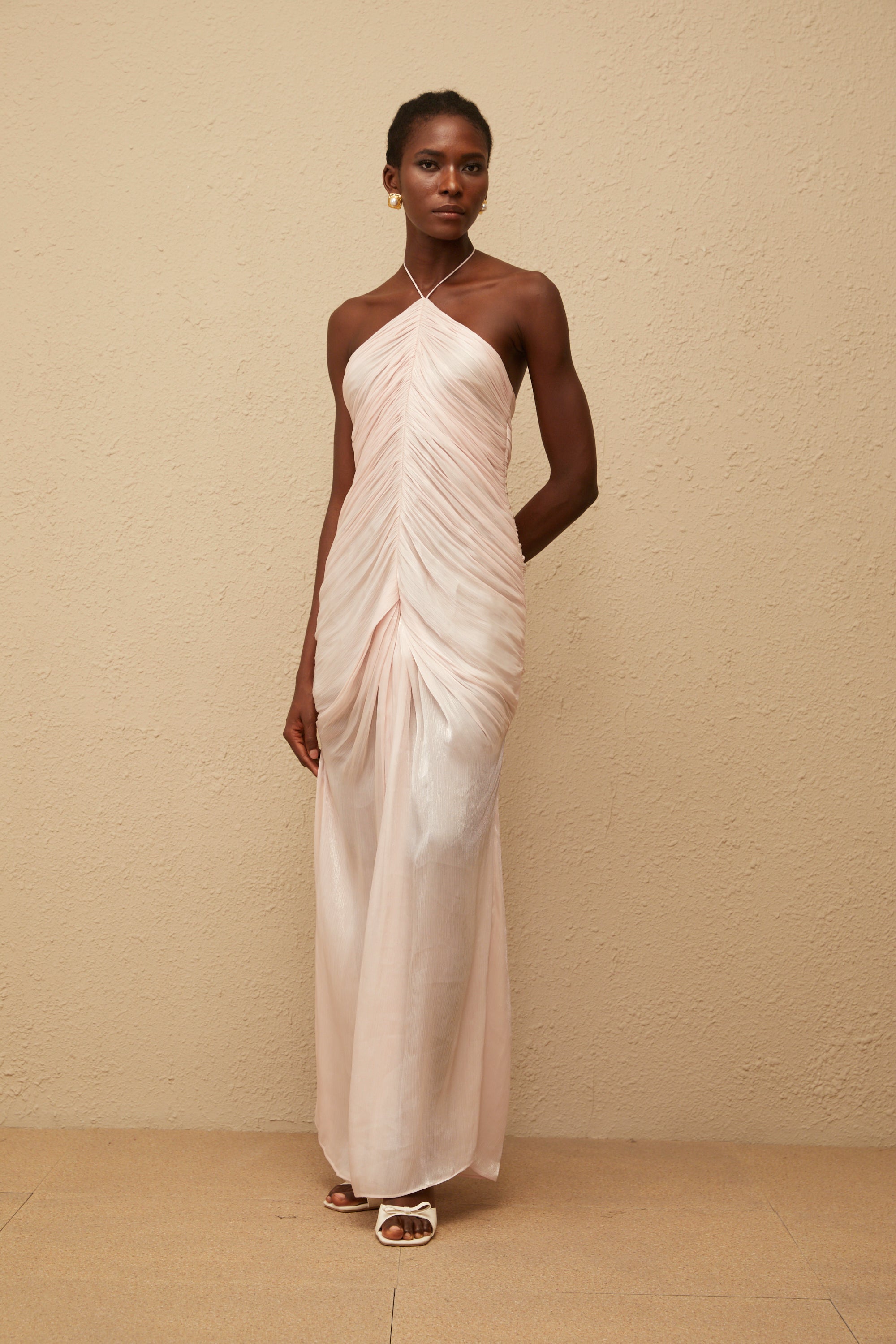Ivresse Pink Halterneck Ruched Maxi Dress (Final Sale-US Only)