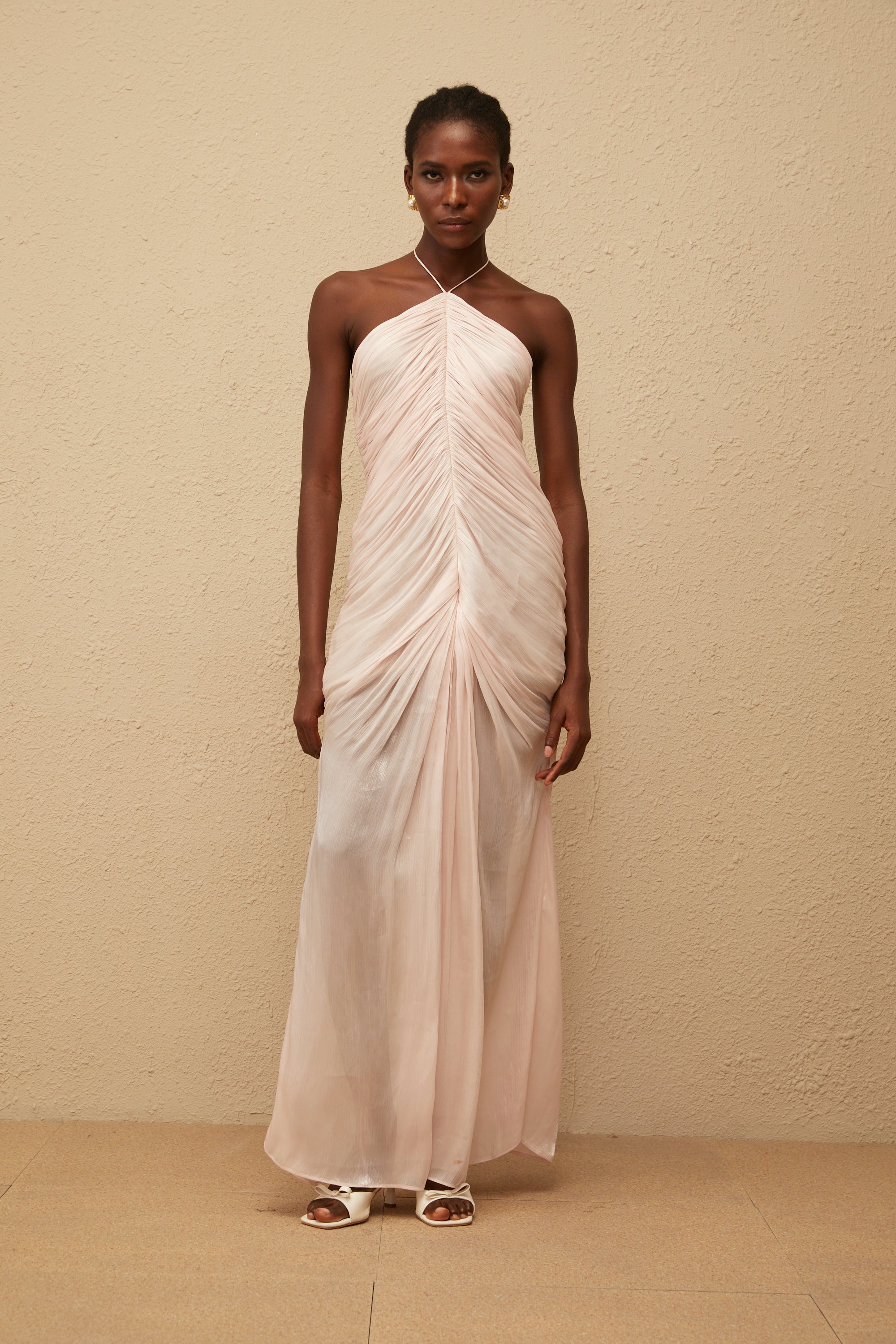 Ivresse Pink Halterneck Ruched Maxi Dress (Final Sale-US Only)