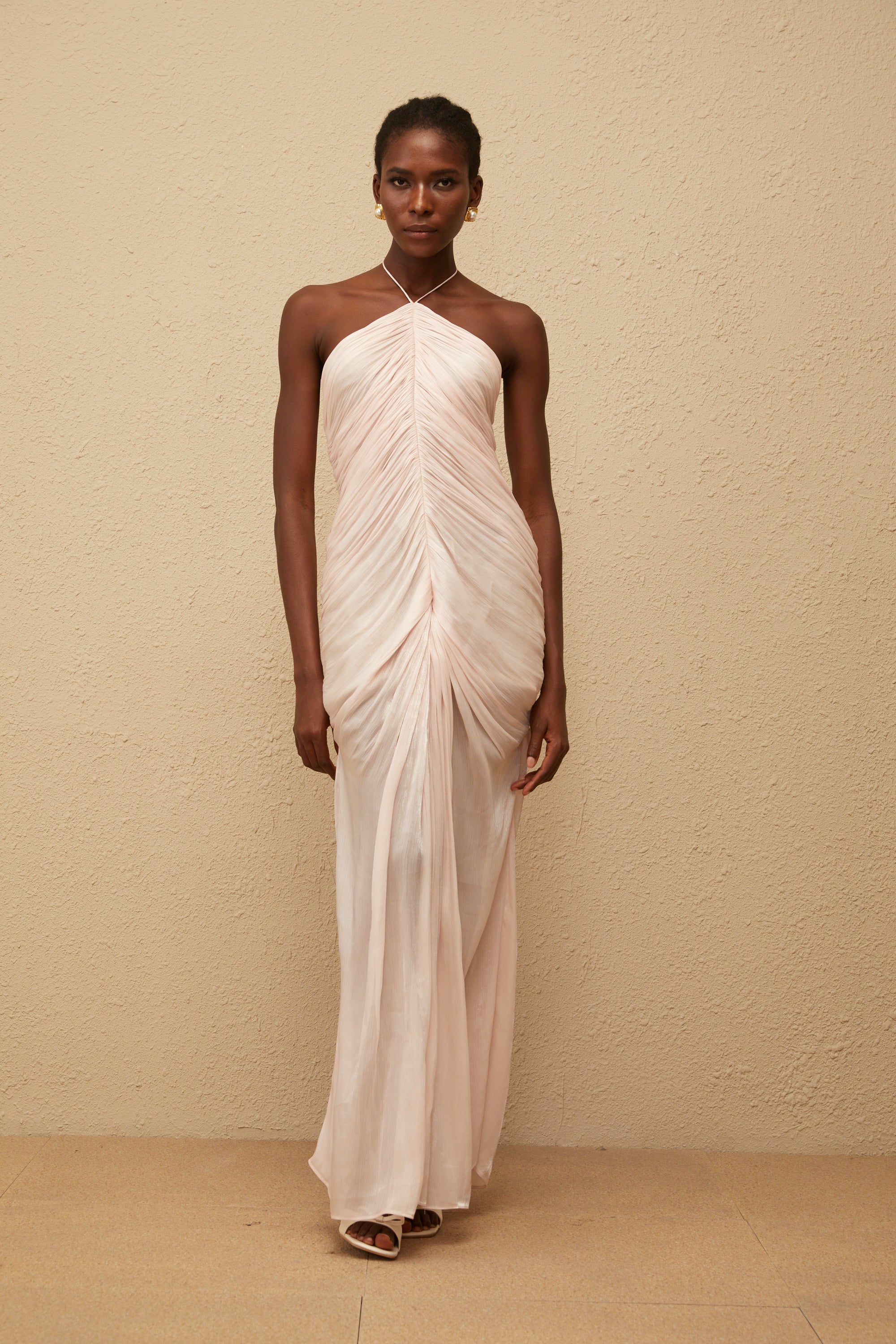 Ivresse Pink Halterneck Ruched Maxi Dress (Final Sale-US Only)
