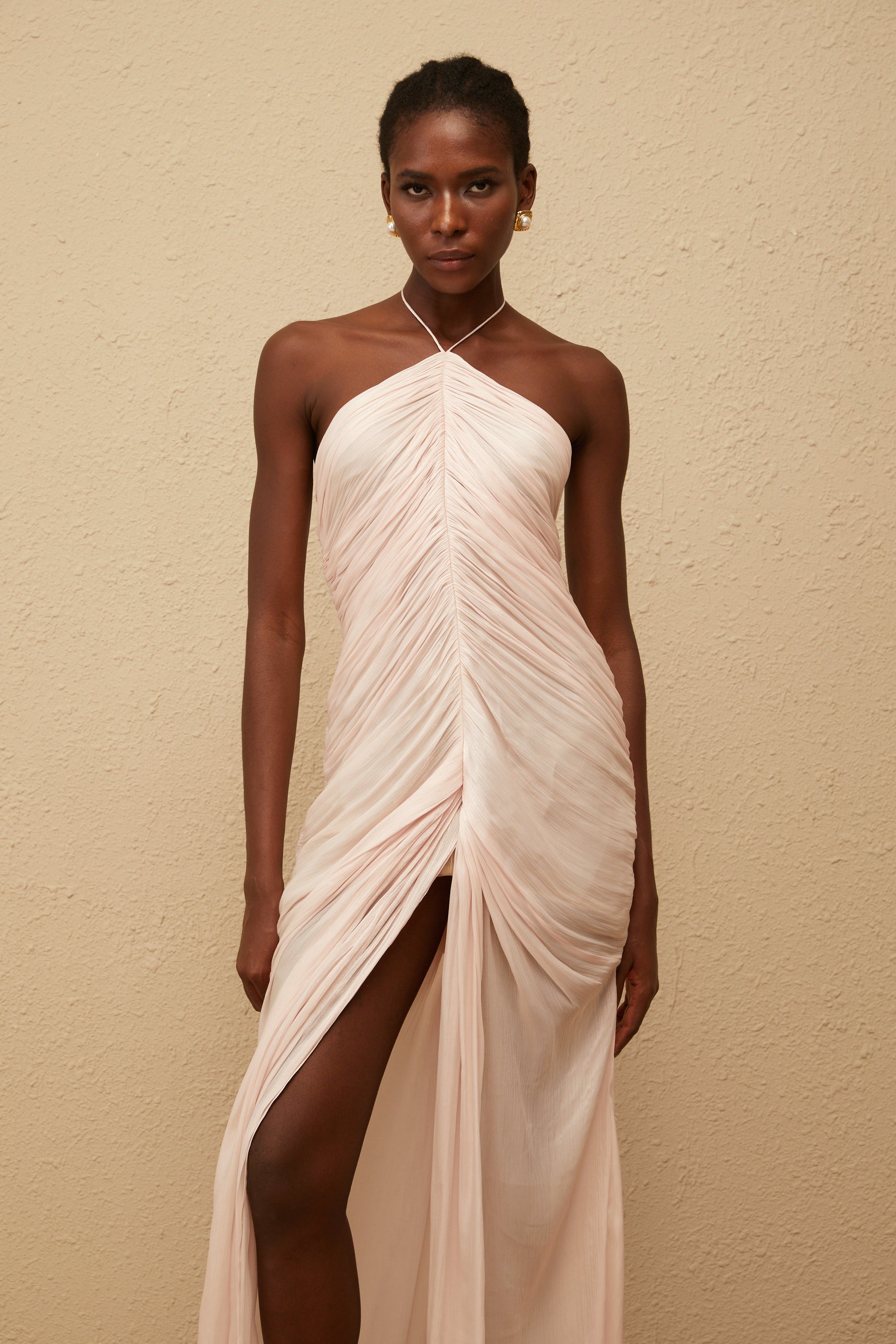 Ivresse Pink Halterneck Ruched Maxi Dress (Final Sale-US Only)