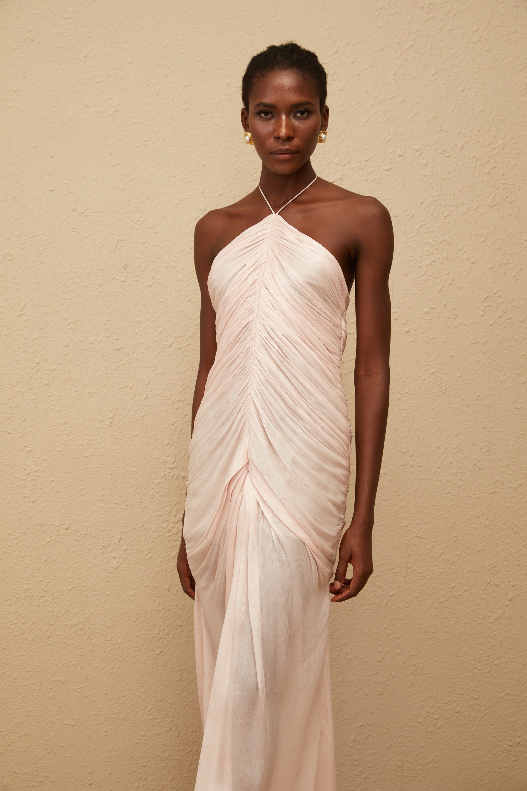 Ivresse Pink Halterneck Ruched Maxi Dress (Final Sale-US Only)