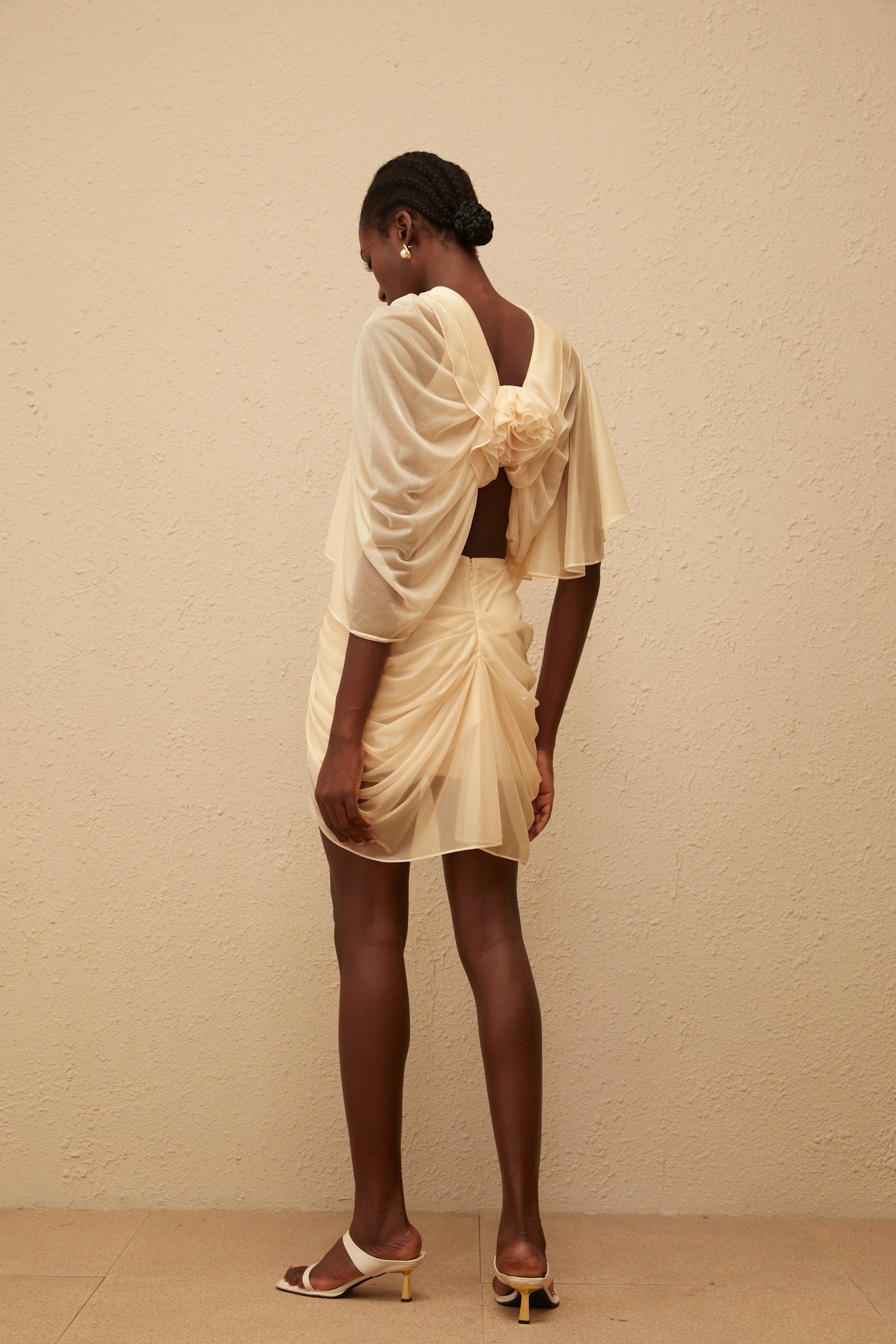 Pénombre Neutral Ruched Tulle Top & Skirt Set