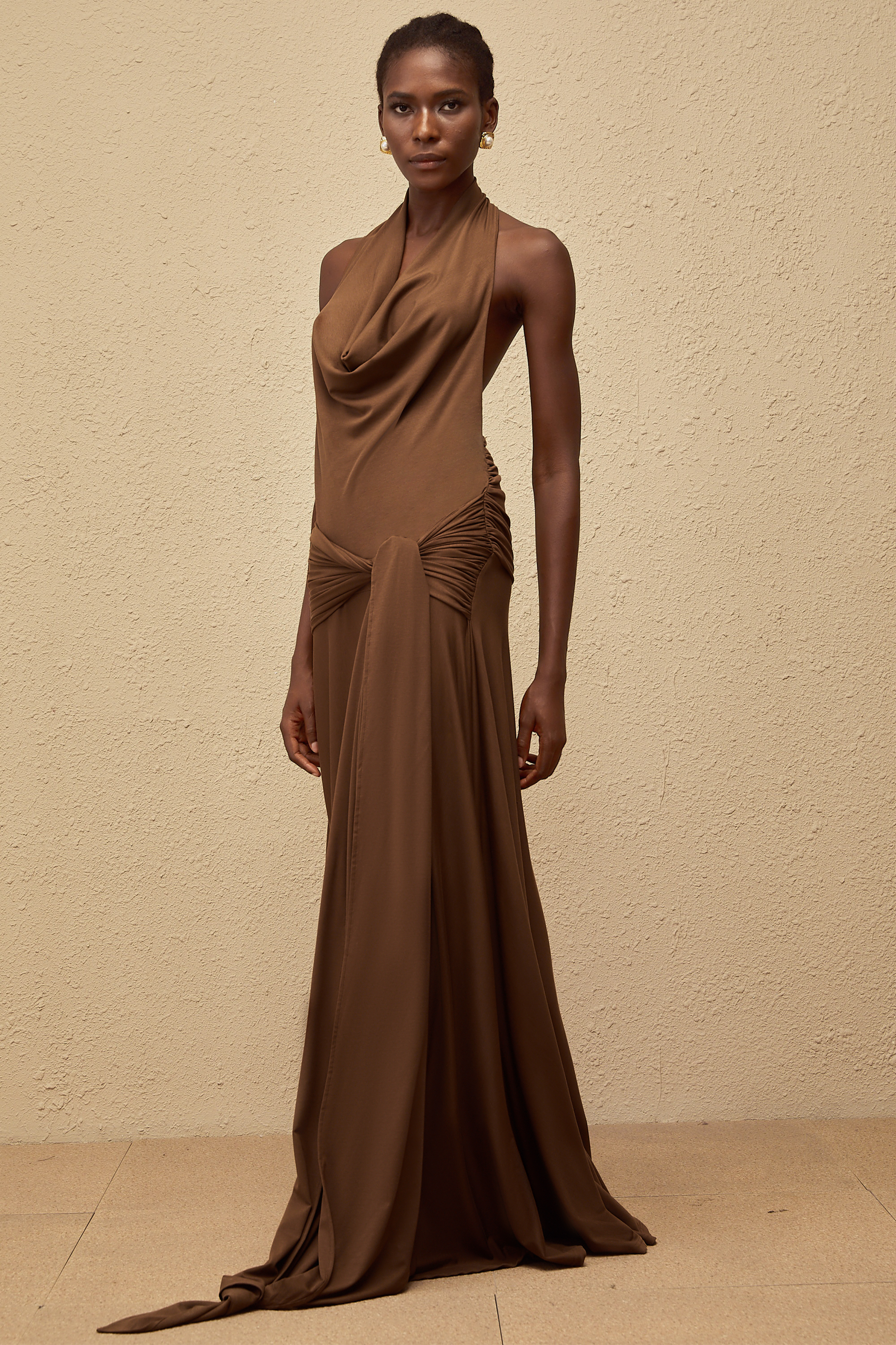 Minna Brown Halterneck Twisted Maxi Dress (Final Sale)