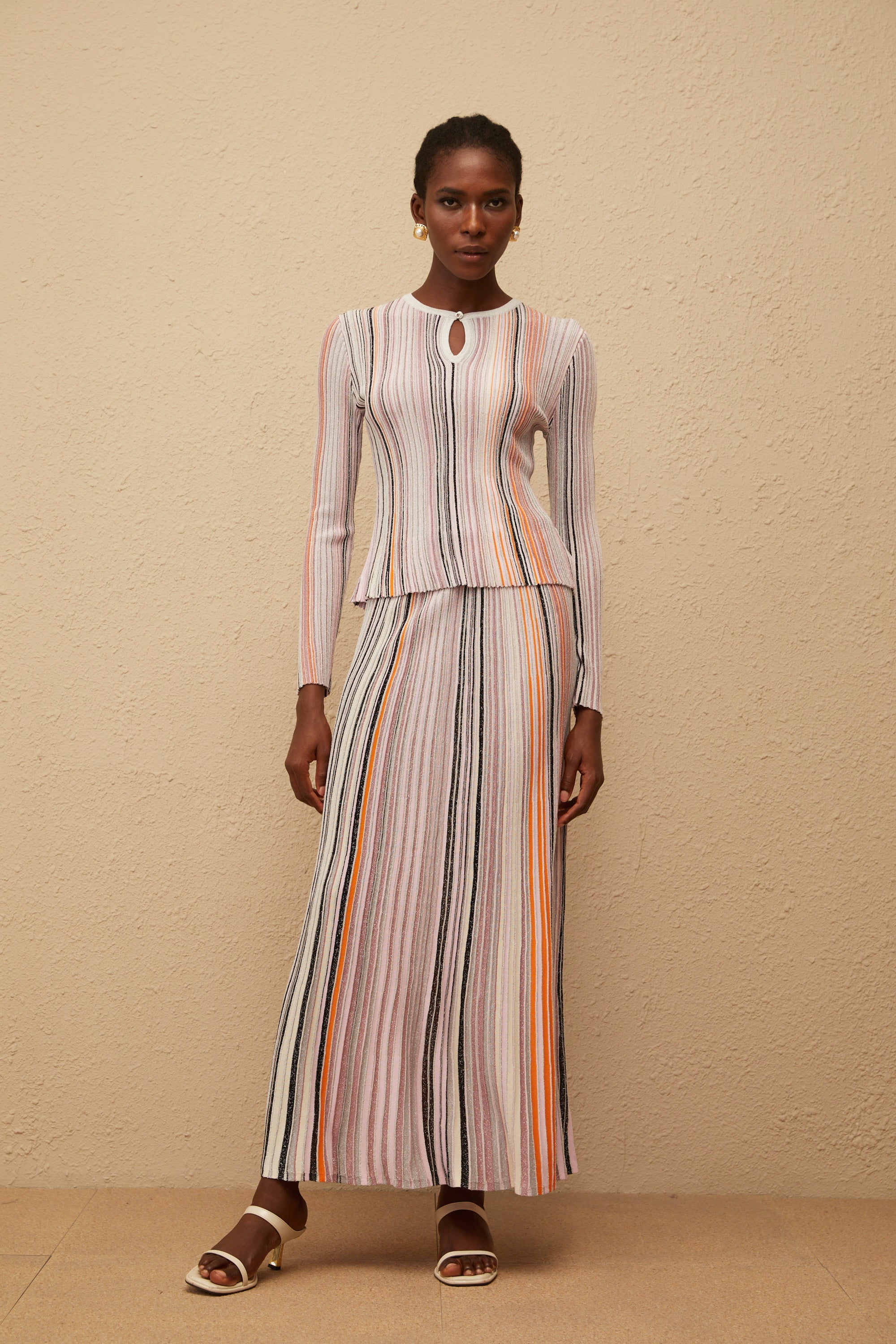 Aphrodite Neutral Glitter Pleated Knit Matching Set