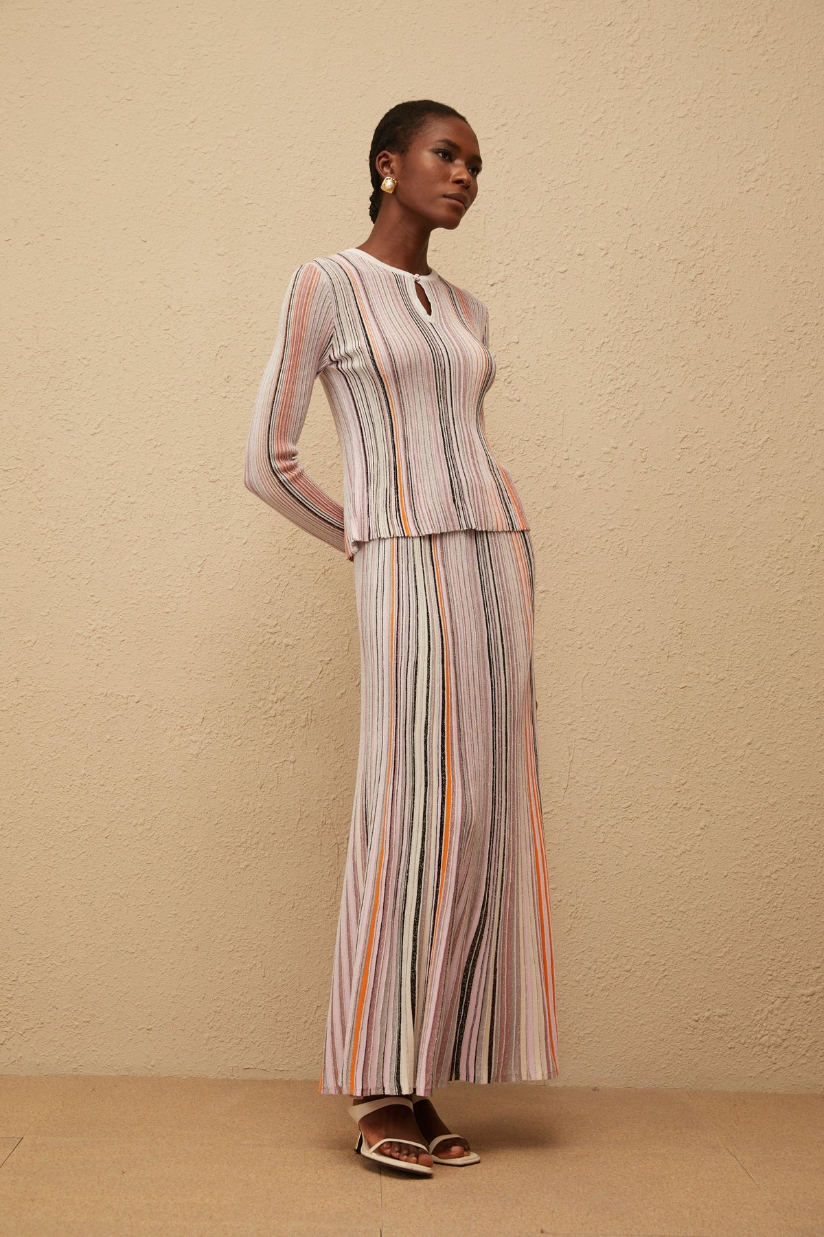 Aphrodite Neutral Glitter Pleated Knit Matching Set (Final Sale)