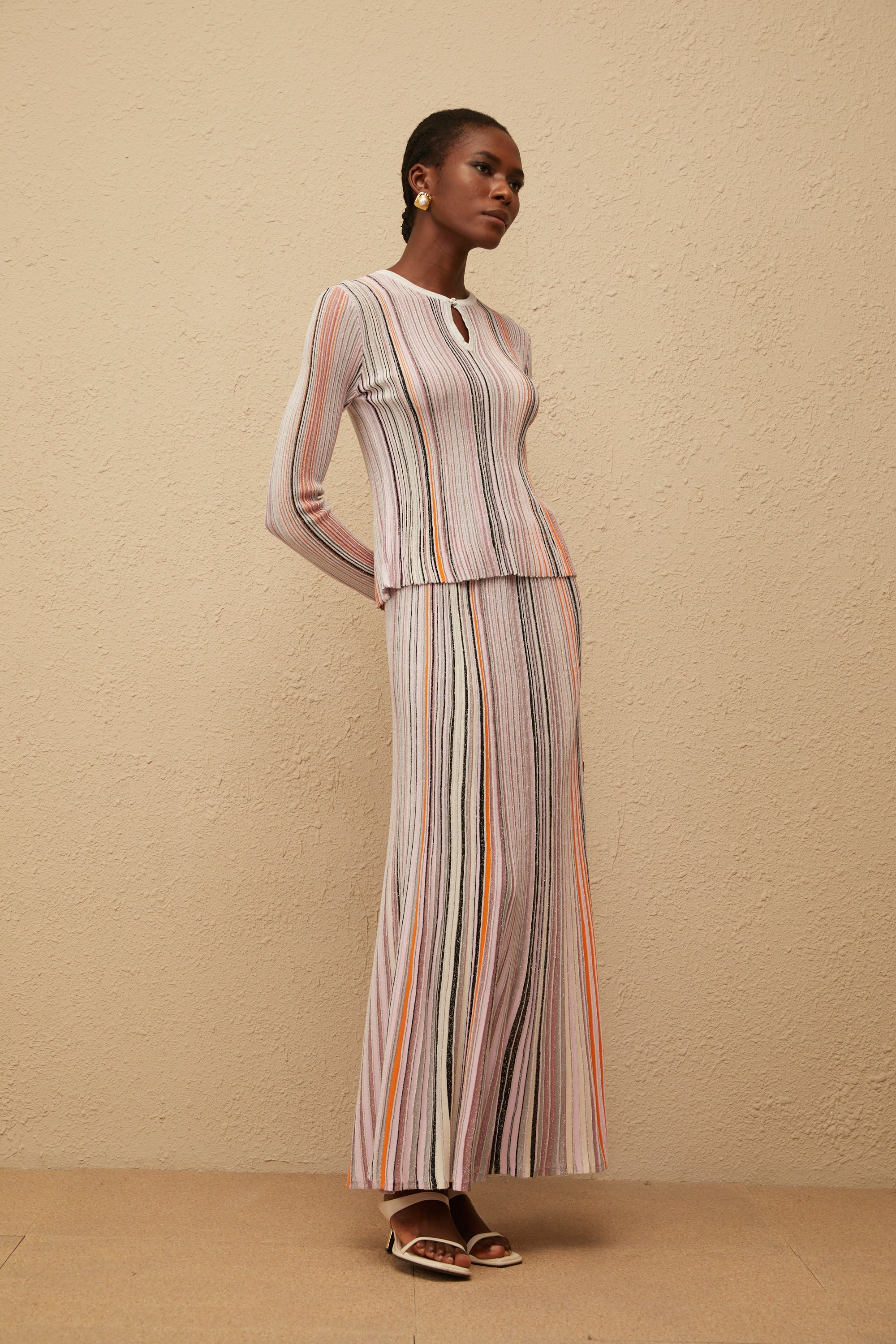 Aphrodite Neutral Glitter Pleated Knit Matching Set (Final Sale)