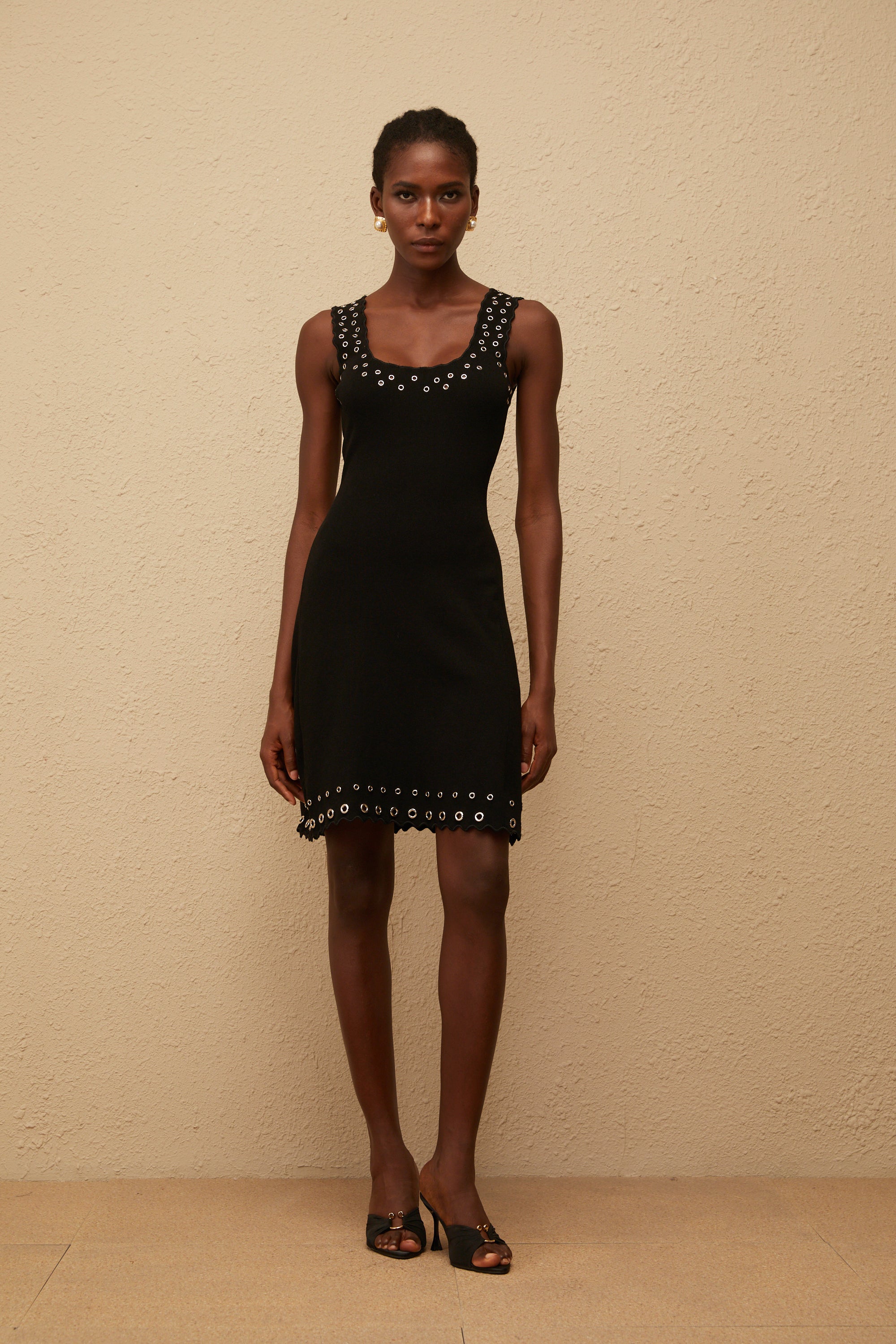 Eirene Black Eyelet Detail Knit Mini Dress
