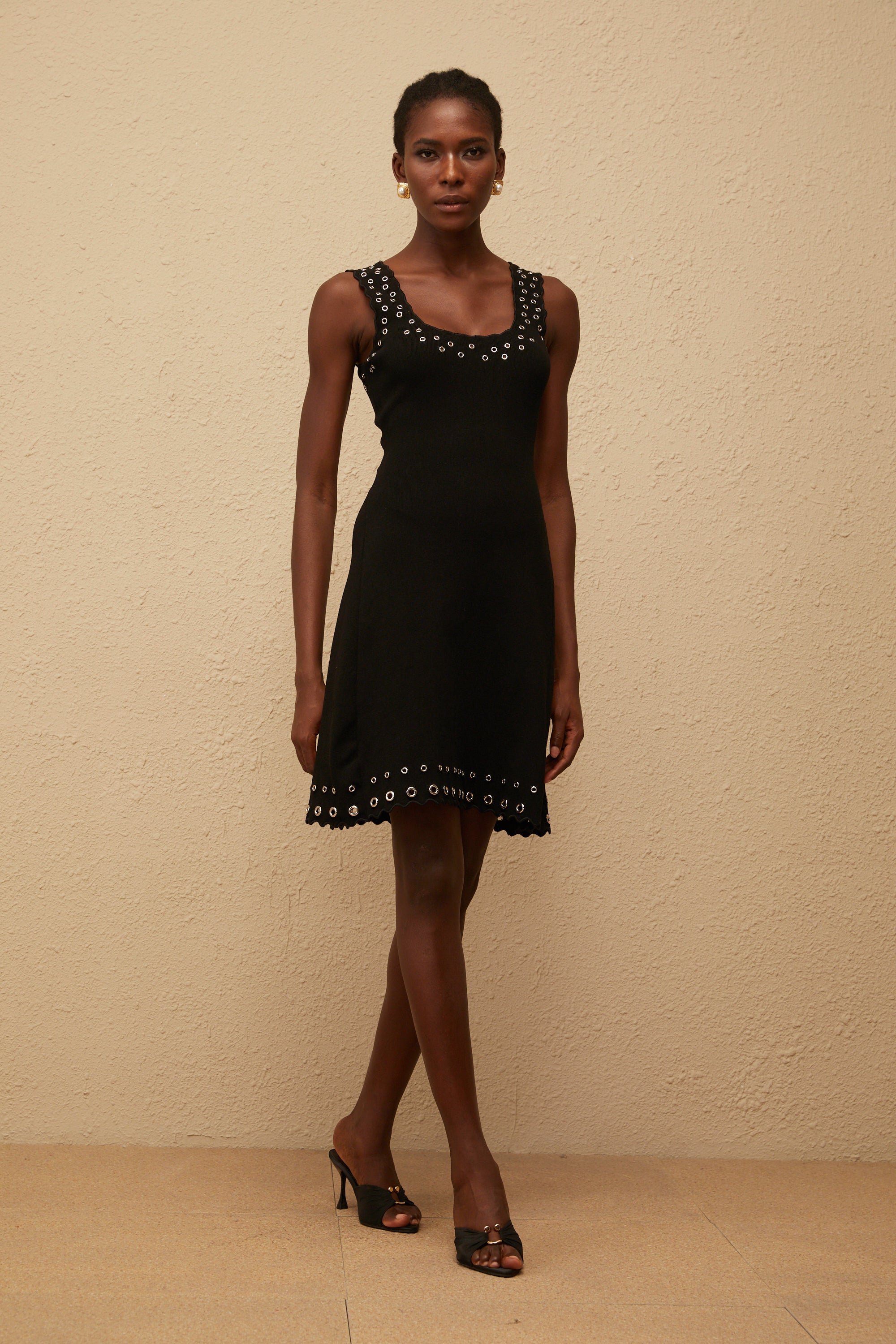 Eirene Black Eyelet Detail Knit Mini Dress