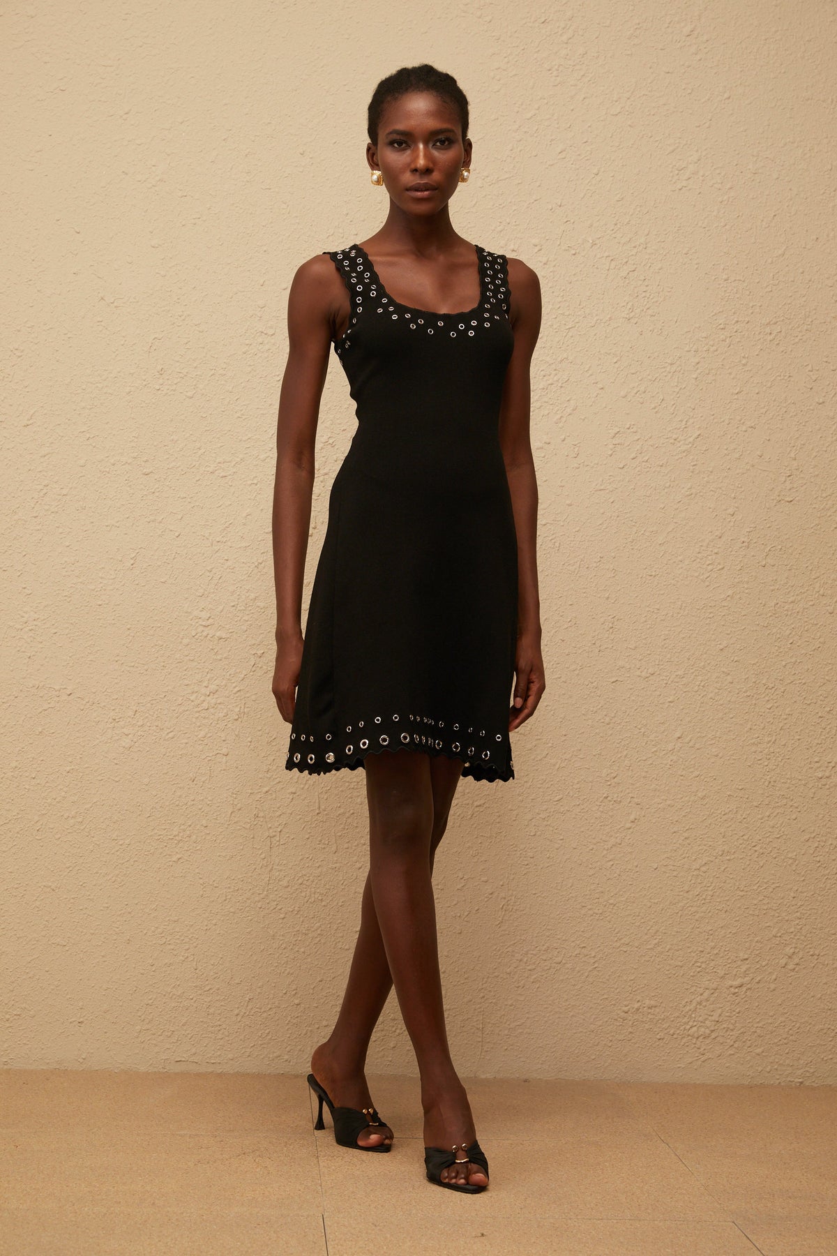 Eirene Black Eyelet Detail Knit Mini Dress