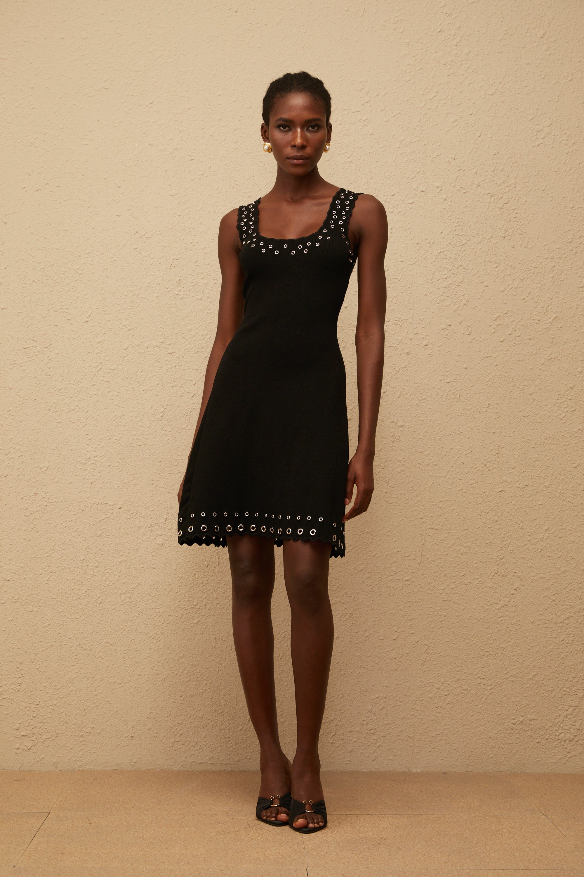 Eirene Black Eyelet Detail Knit Mini Dress