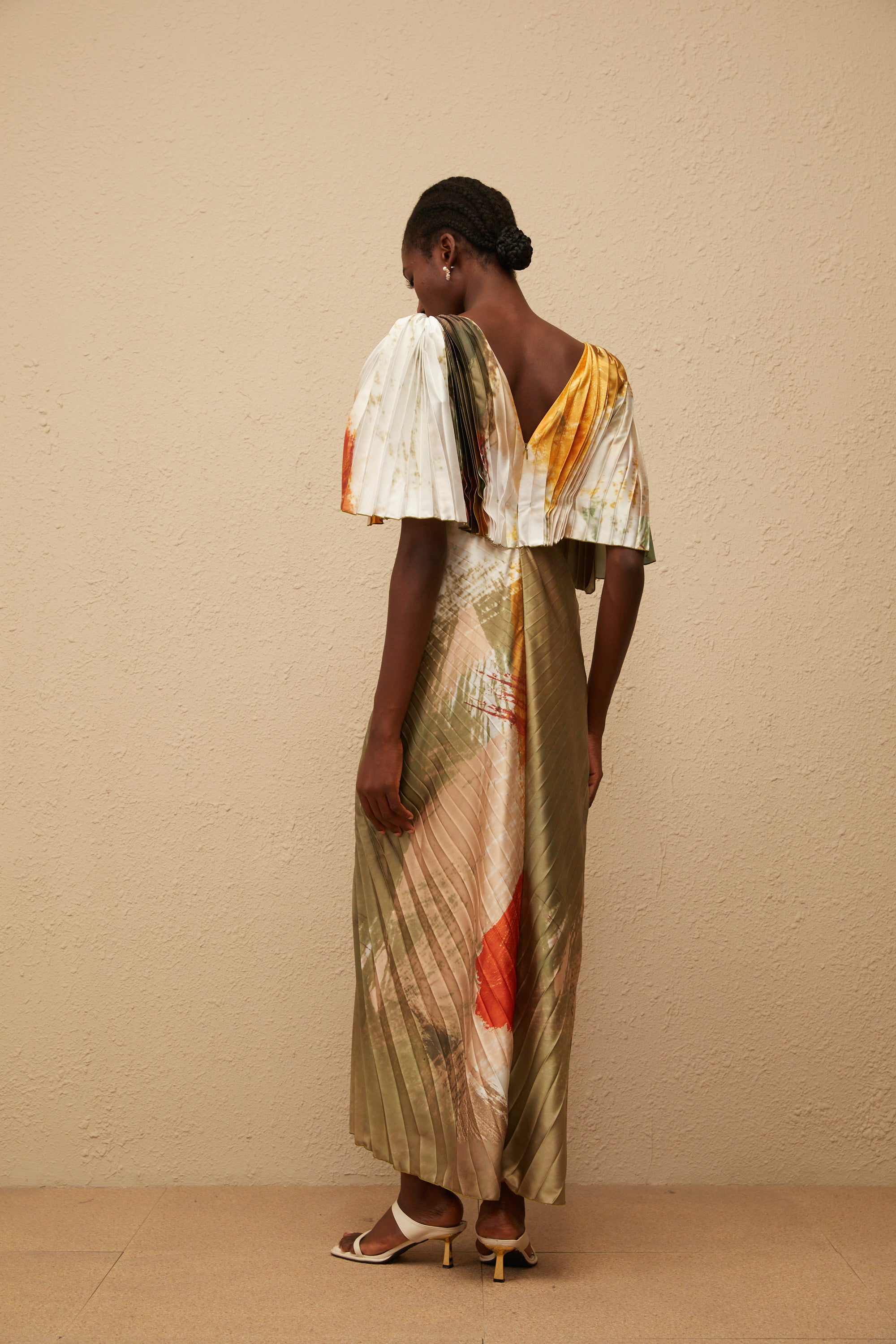 Giulia Green Smudged Graffiti Satin Maxi Dress (Final Sale)