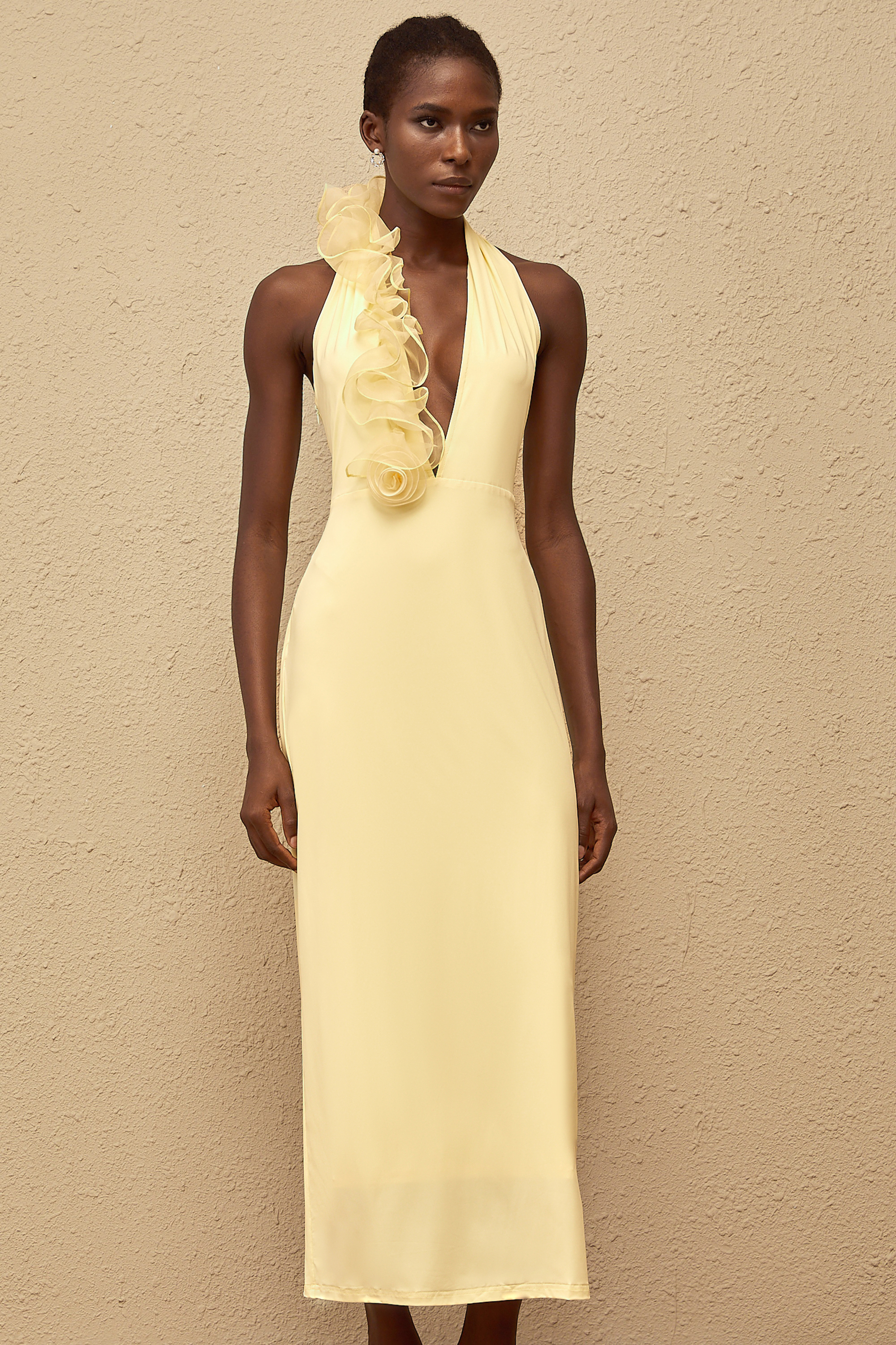 Brume Yellow Halterneck 3D Petal Maxi Dress (Final Sale-US Only)