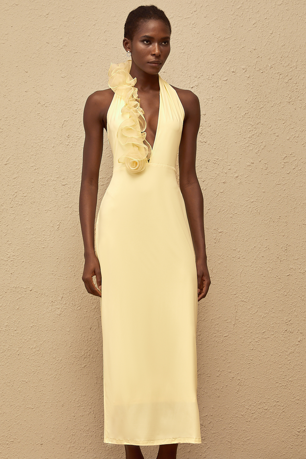 Brume Yellow Halterneck 3D Petal Maxi Dress (Final Sale-US Only)