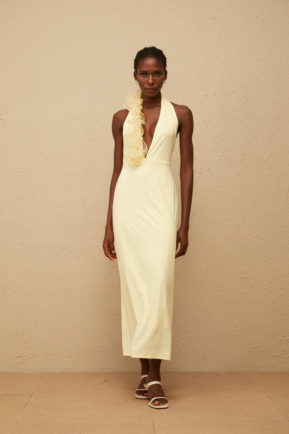 Brume Yellow Halterneck 3D Petal Maxi Dress (Final Sale-US Only)