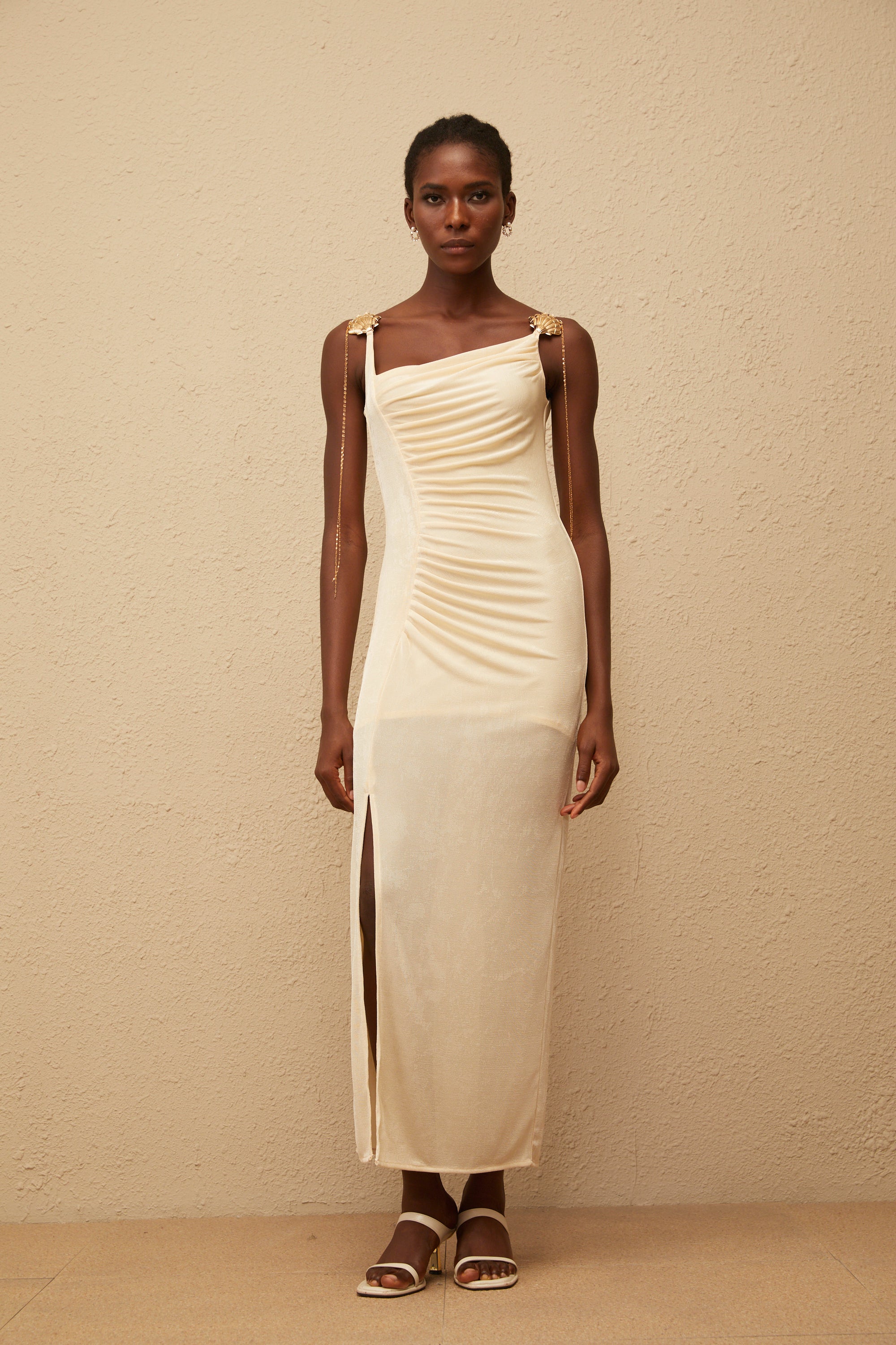 Ondine Shell Embellished Ruched Corset Maxi Dress
