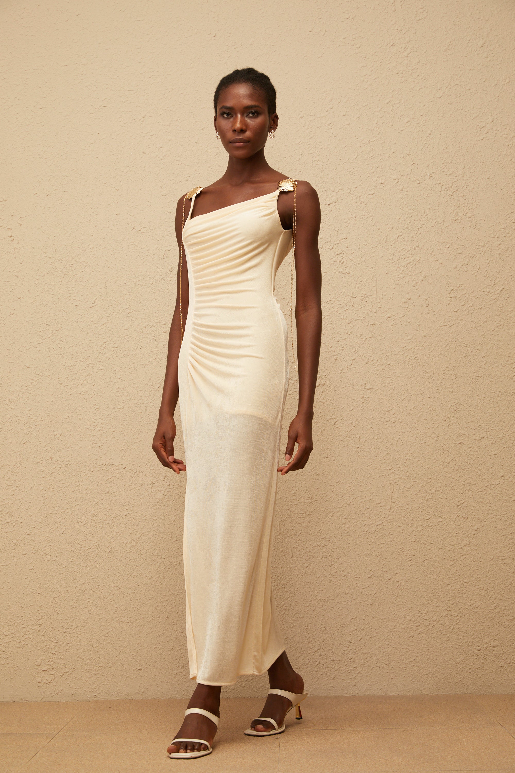 Ondine Shell Embellished Ruched Corset Maxi Dress