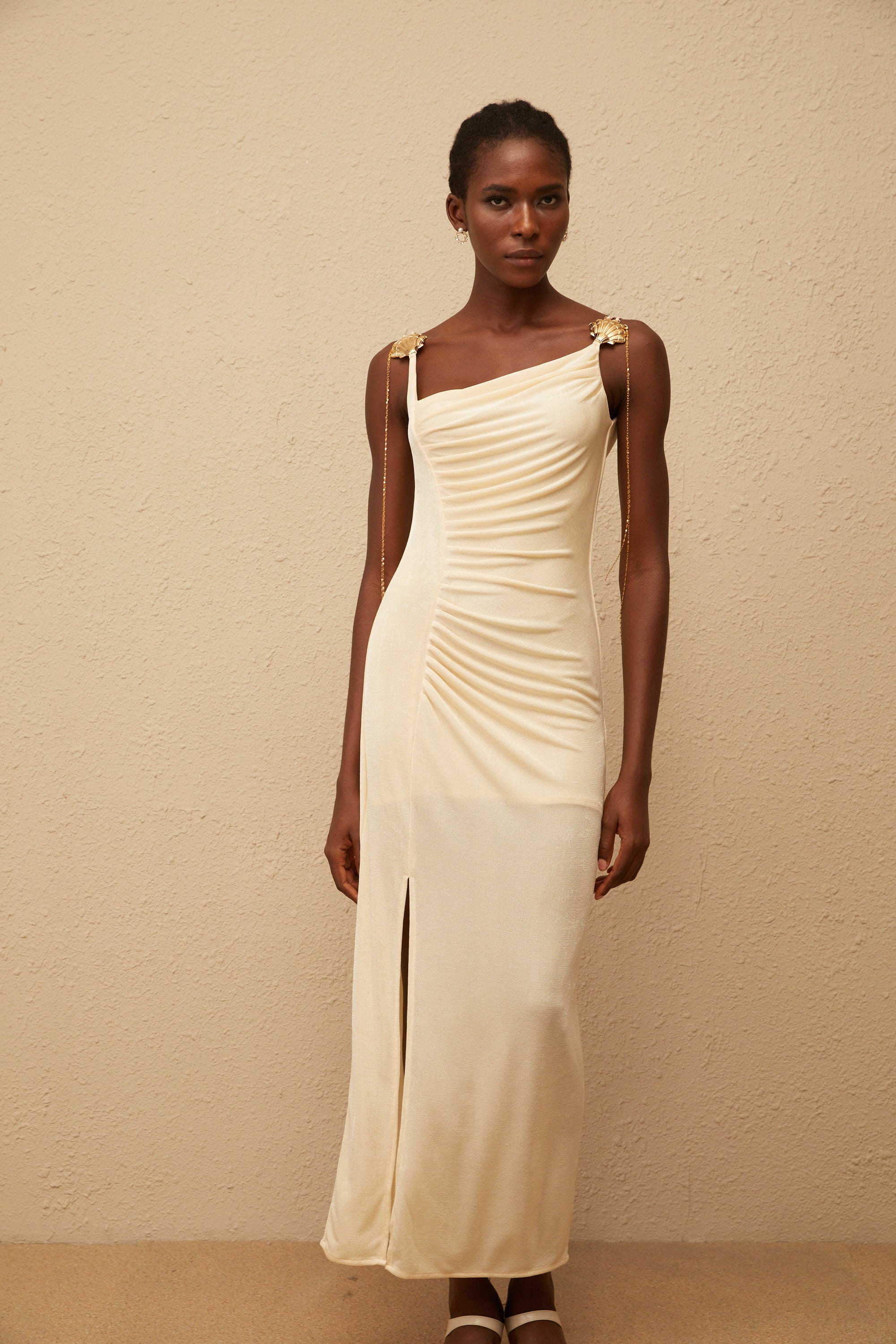 Ondine Shell Embellished Ruched Corset Maxi Dress