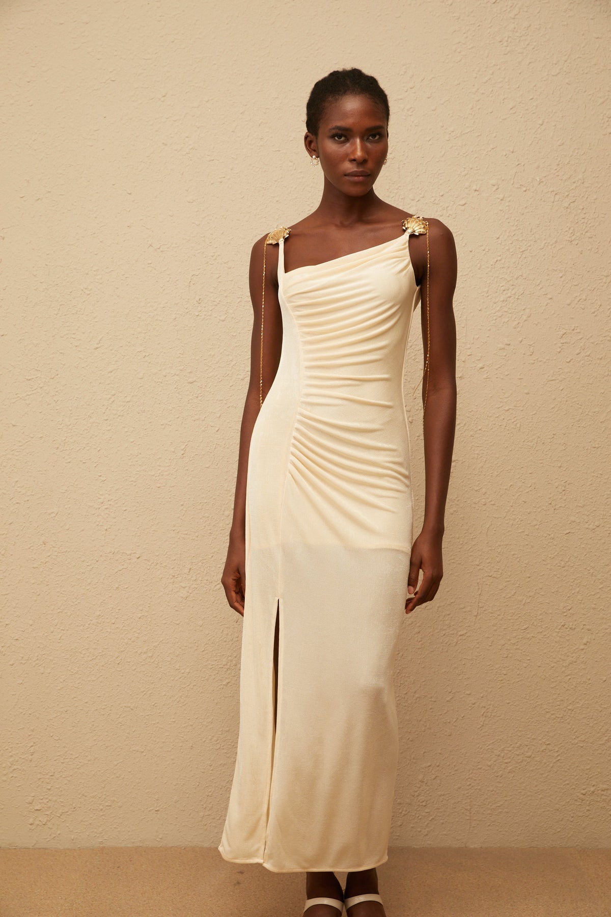 Ondine Shell Embellished Ruched Corset Maxi Dress
