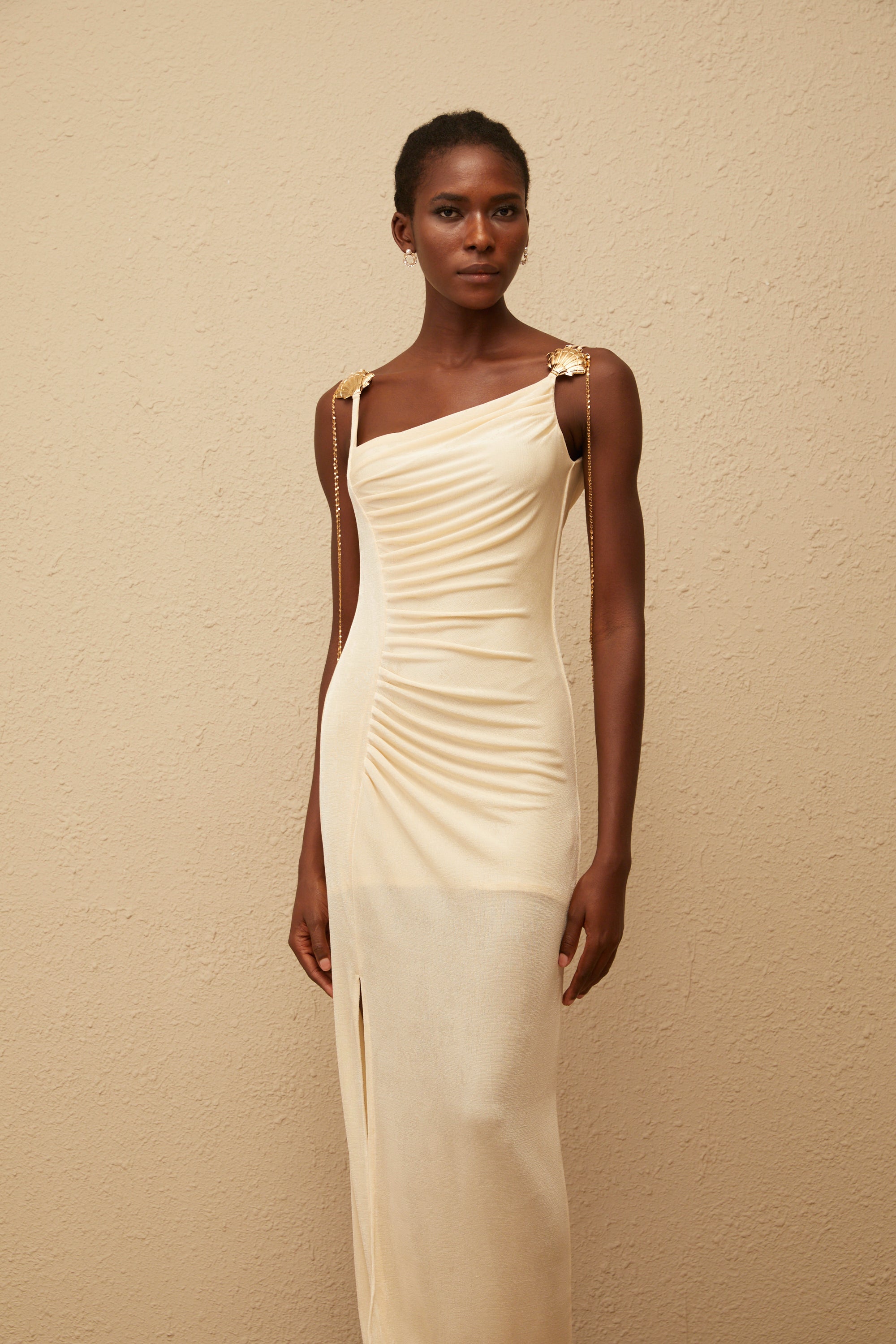Ondine Shell Embellished Ruched Corset Maxi Dress