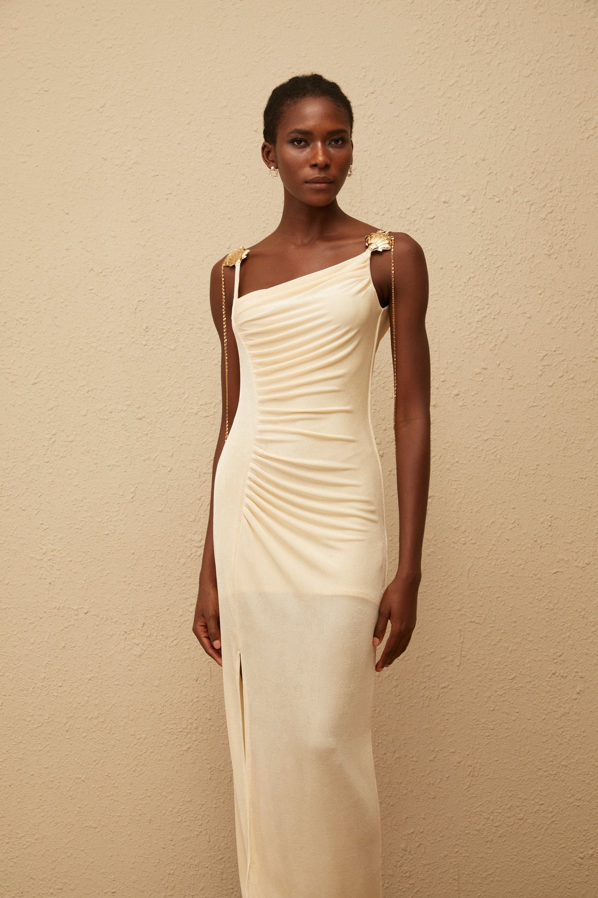 Ondine Shell Embellished Ruched Corset Maxi Dress