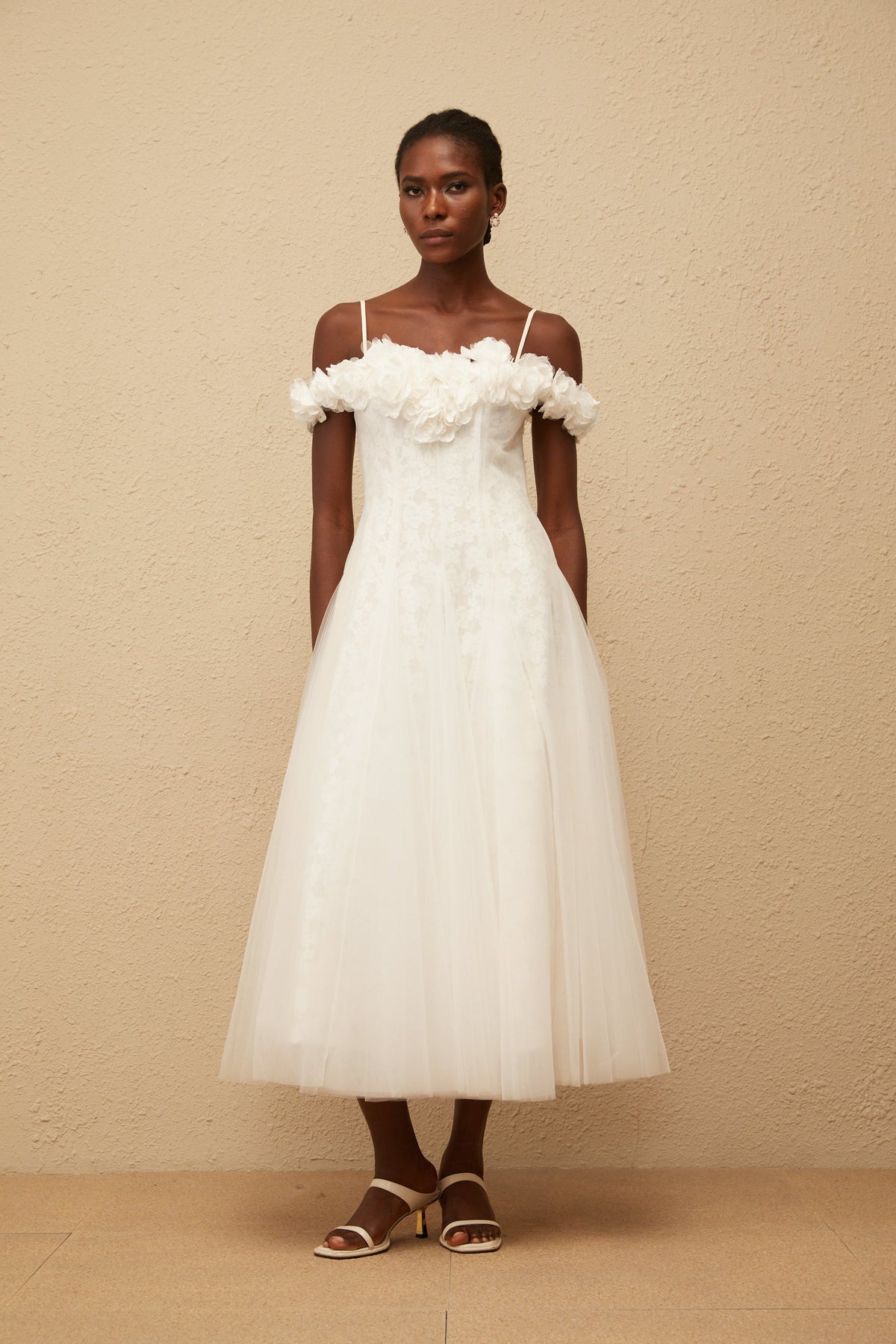 Athena White Floral Appliqué Tulle Maxi Dress (Final Sale)