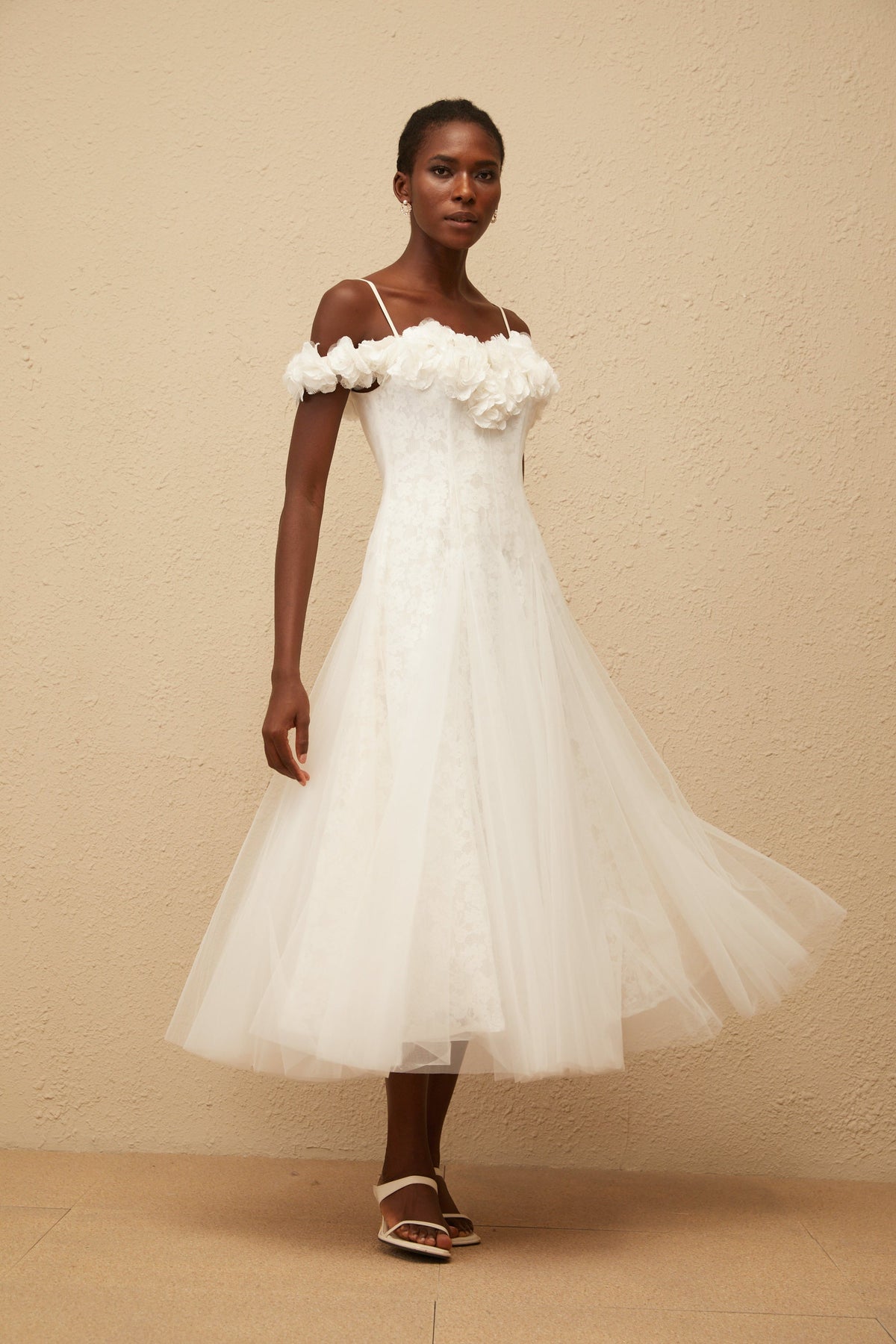 Athena White Floral Appliqué Tulle Maxi Dress (Final Sale)