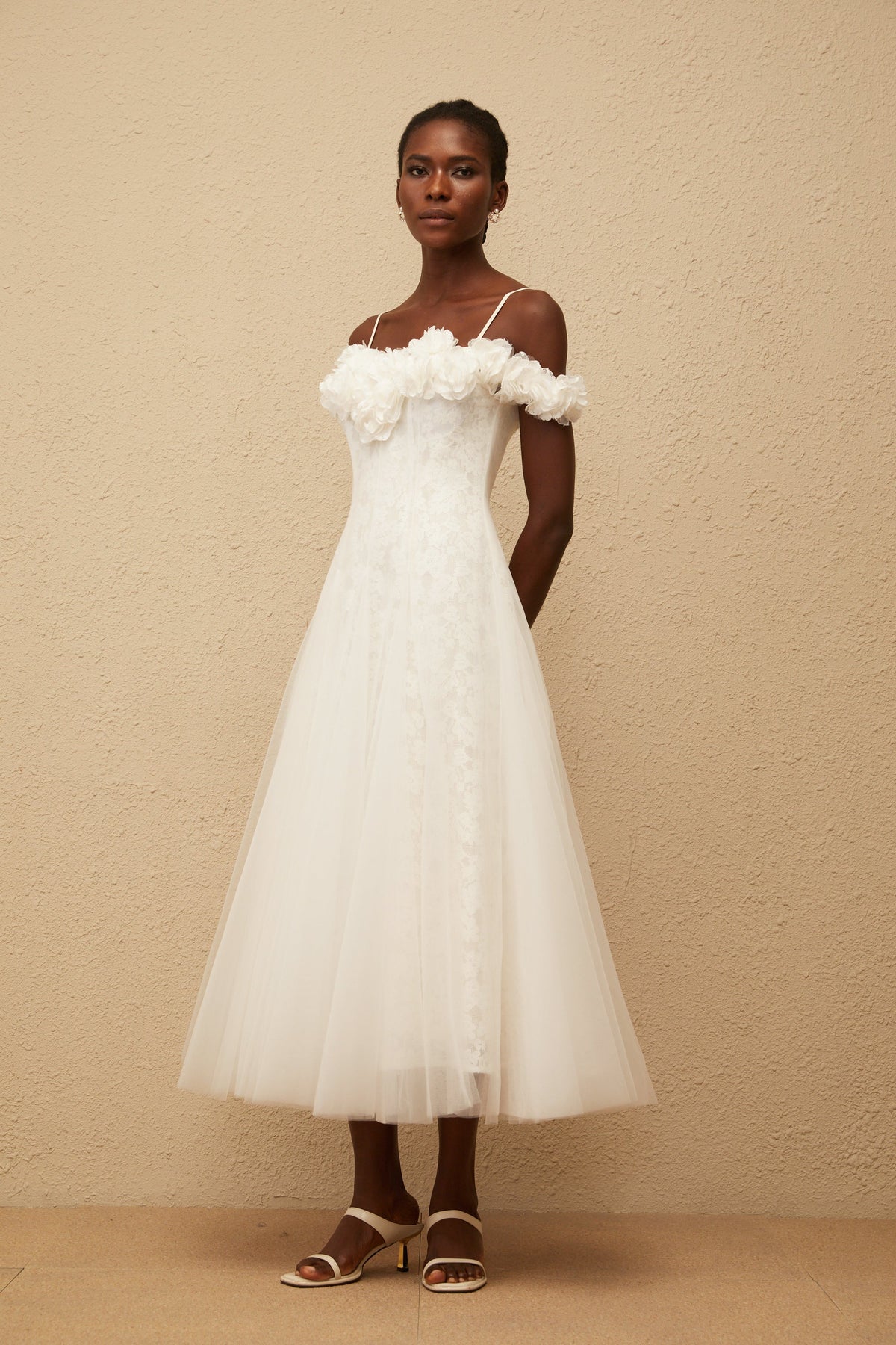 Athena White Floral Appliqué Tulle Maxi Dress (Final Sale)