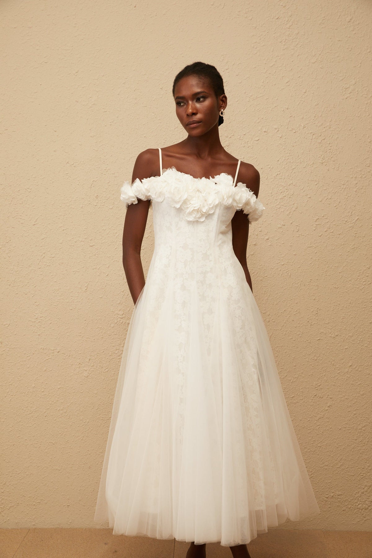 Athena White Floral Appliqué Tulle Maxi Dress (Final Sale)
