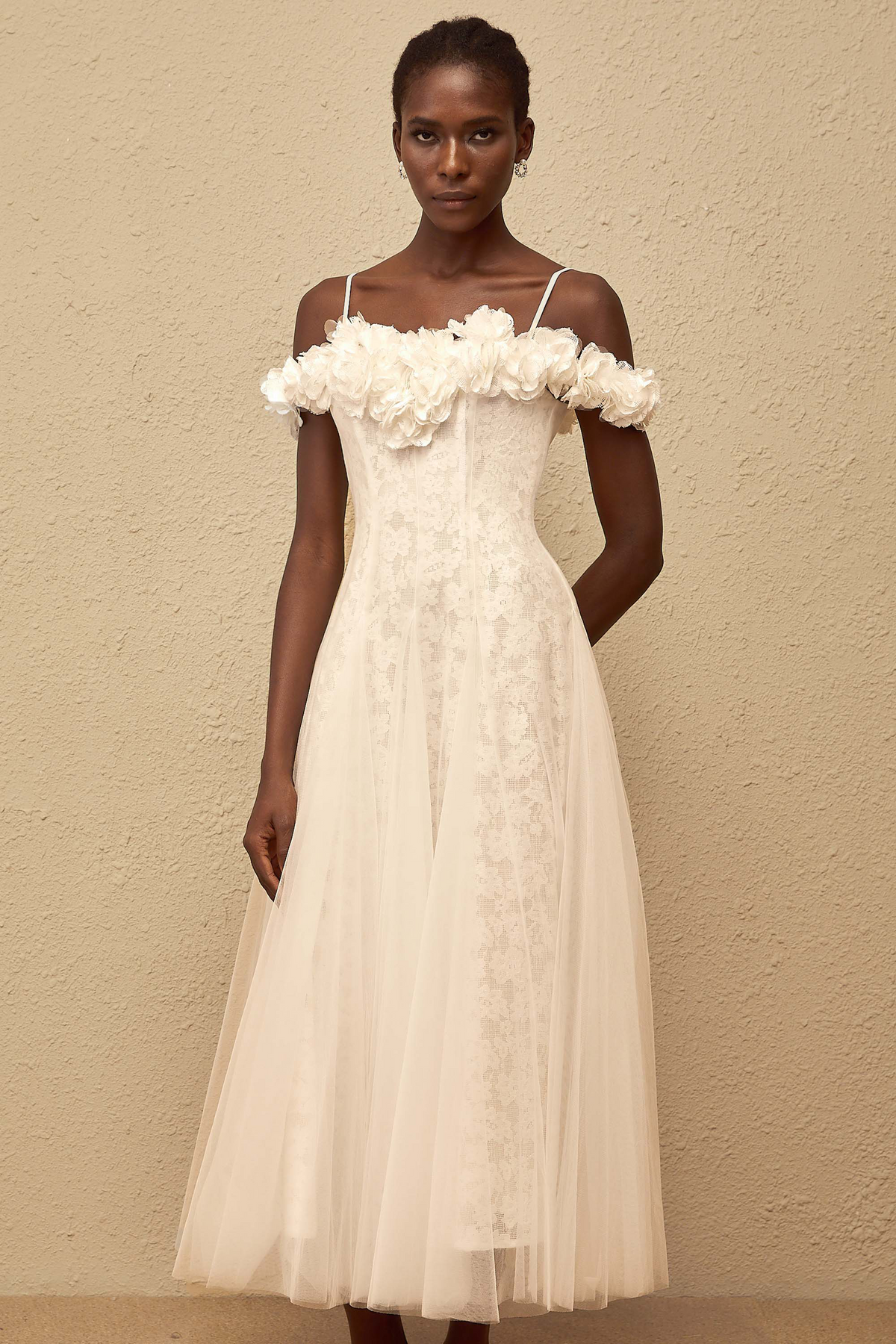 Athena White Floral Appliqué Tulle Maxi Dress (Final Sale)