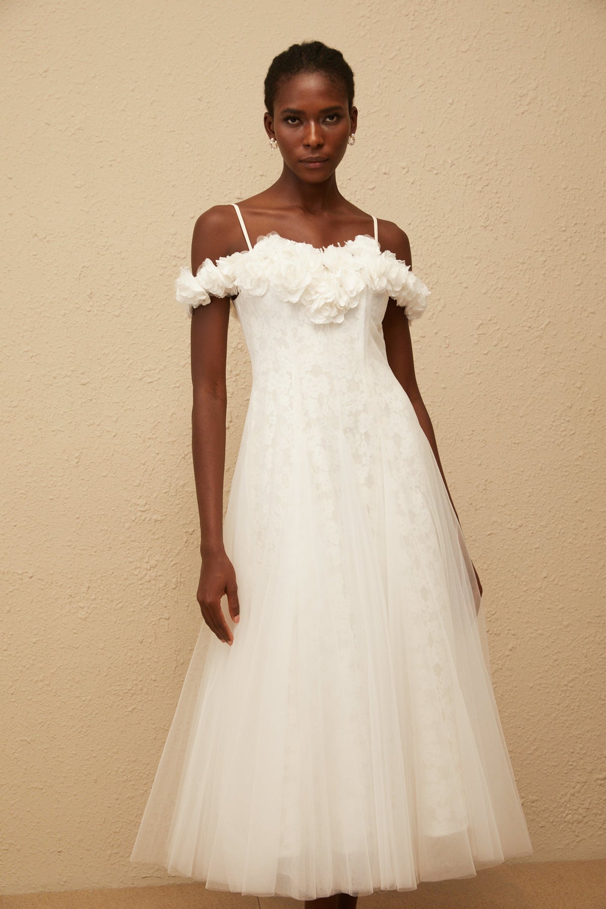 Athena White Floral Appliqué Tulle Maxi Dress (Final Sale)