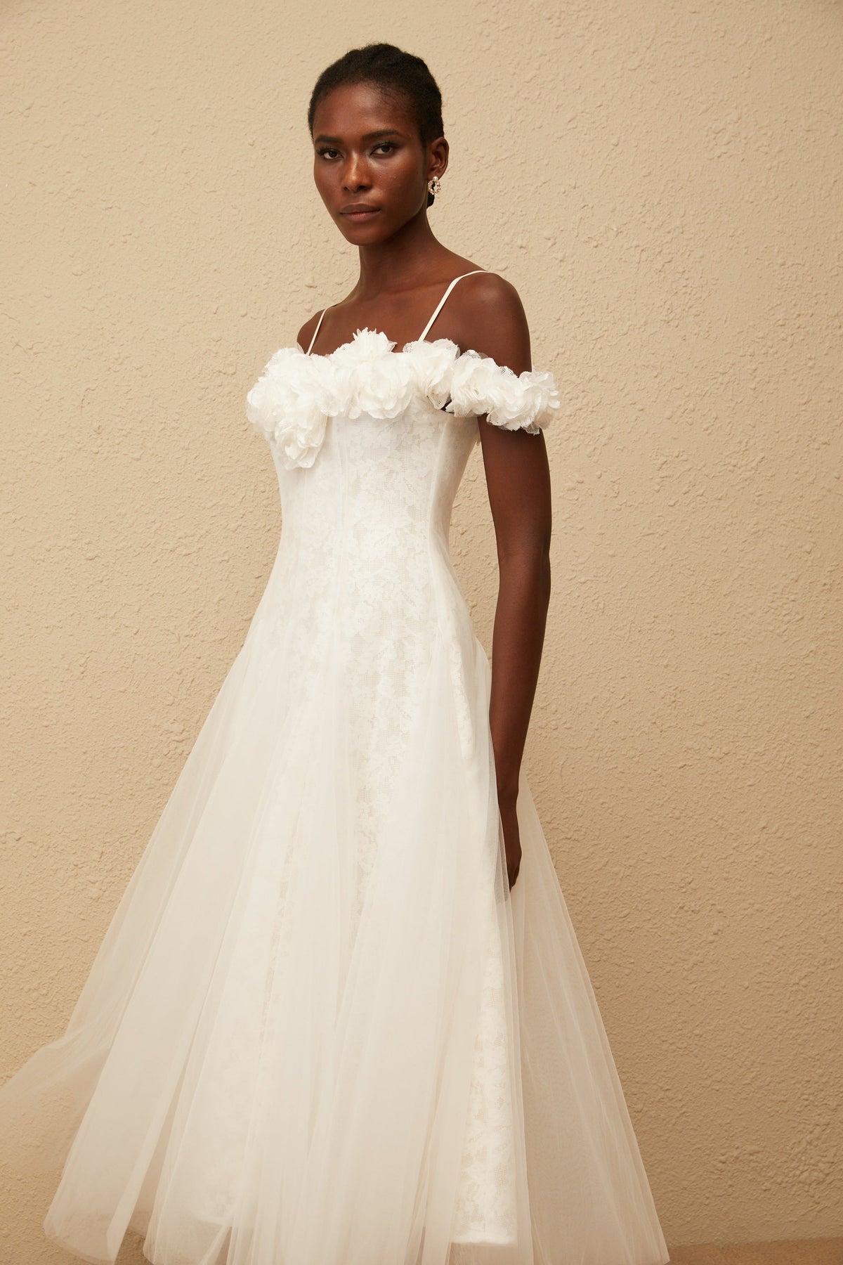Athena White Floral Appliqué Tulle Maxi Dress (Final Sale)