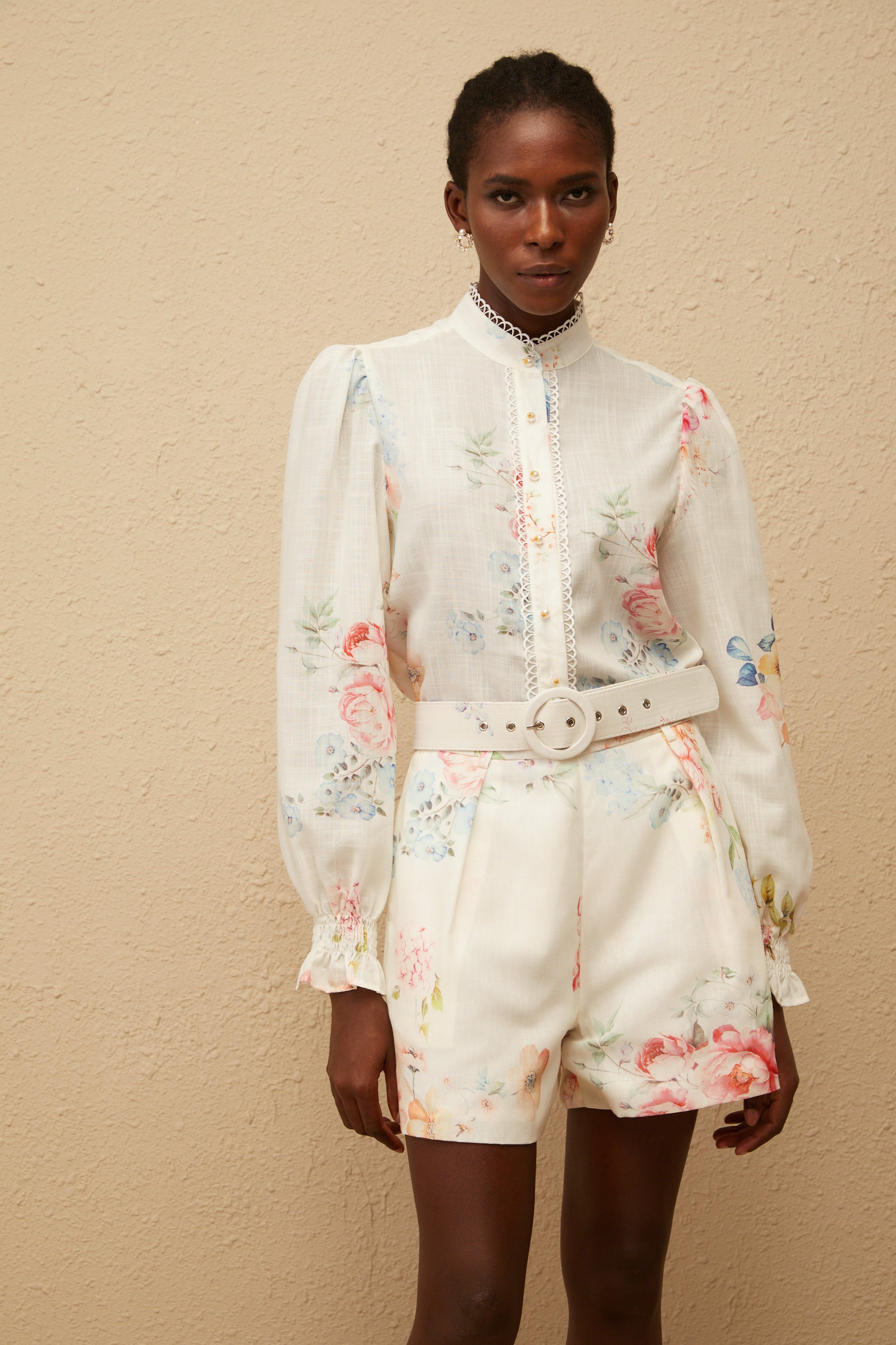 Ambre White Floral Print Shirt & Shorts Set