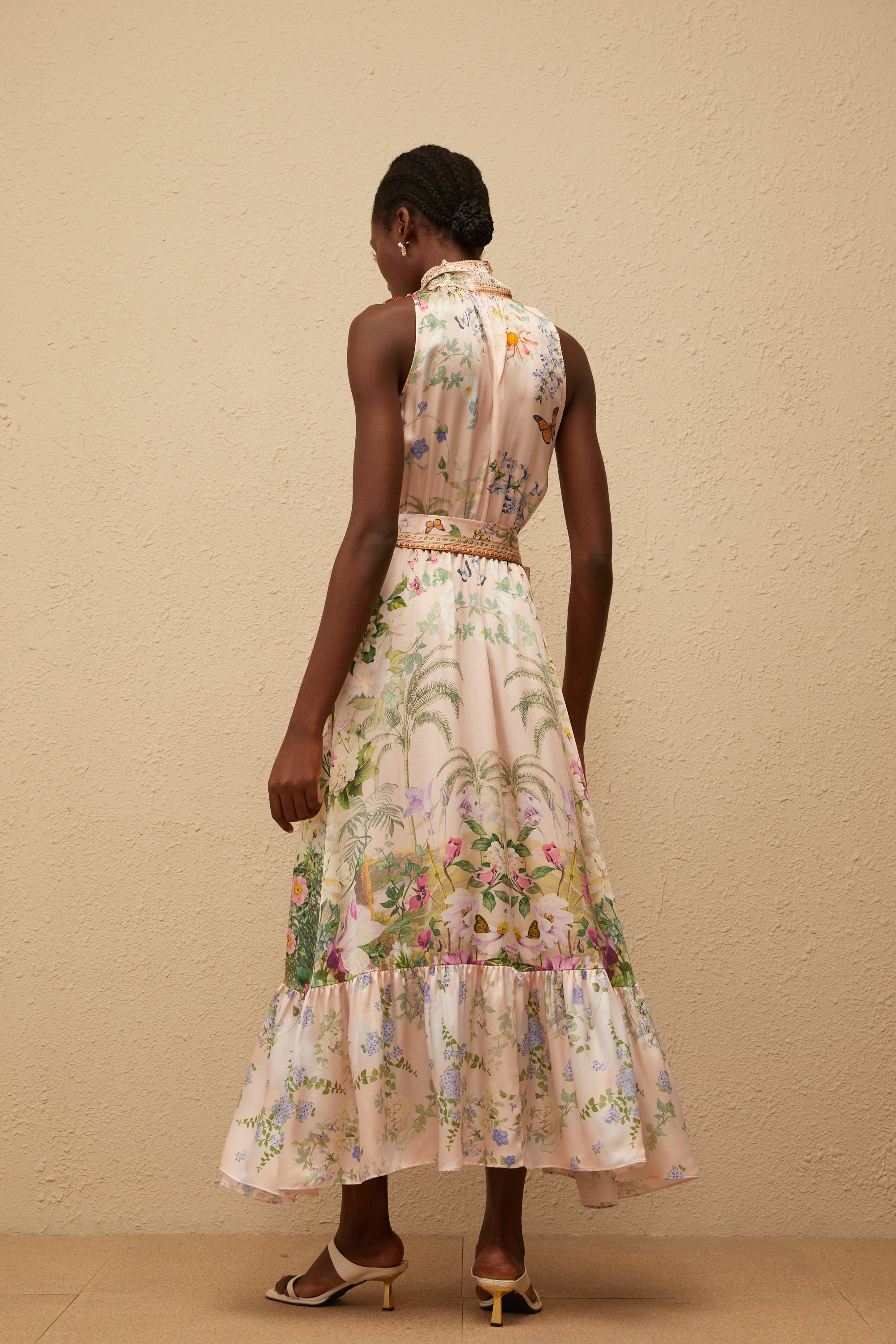 Madeleine Neutral Floral Print Satin Maxi Dress (Final Sale)