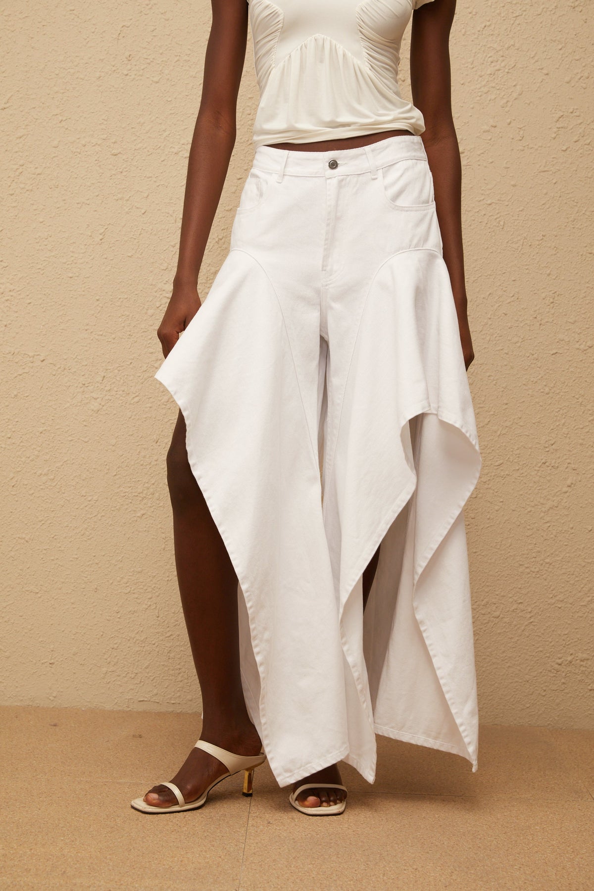 Aino White Asymmetrical Denim Jeans