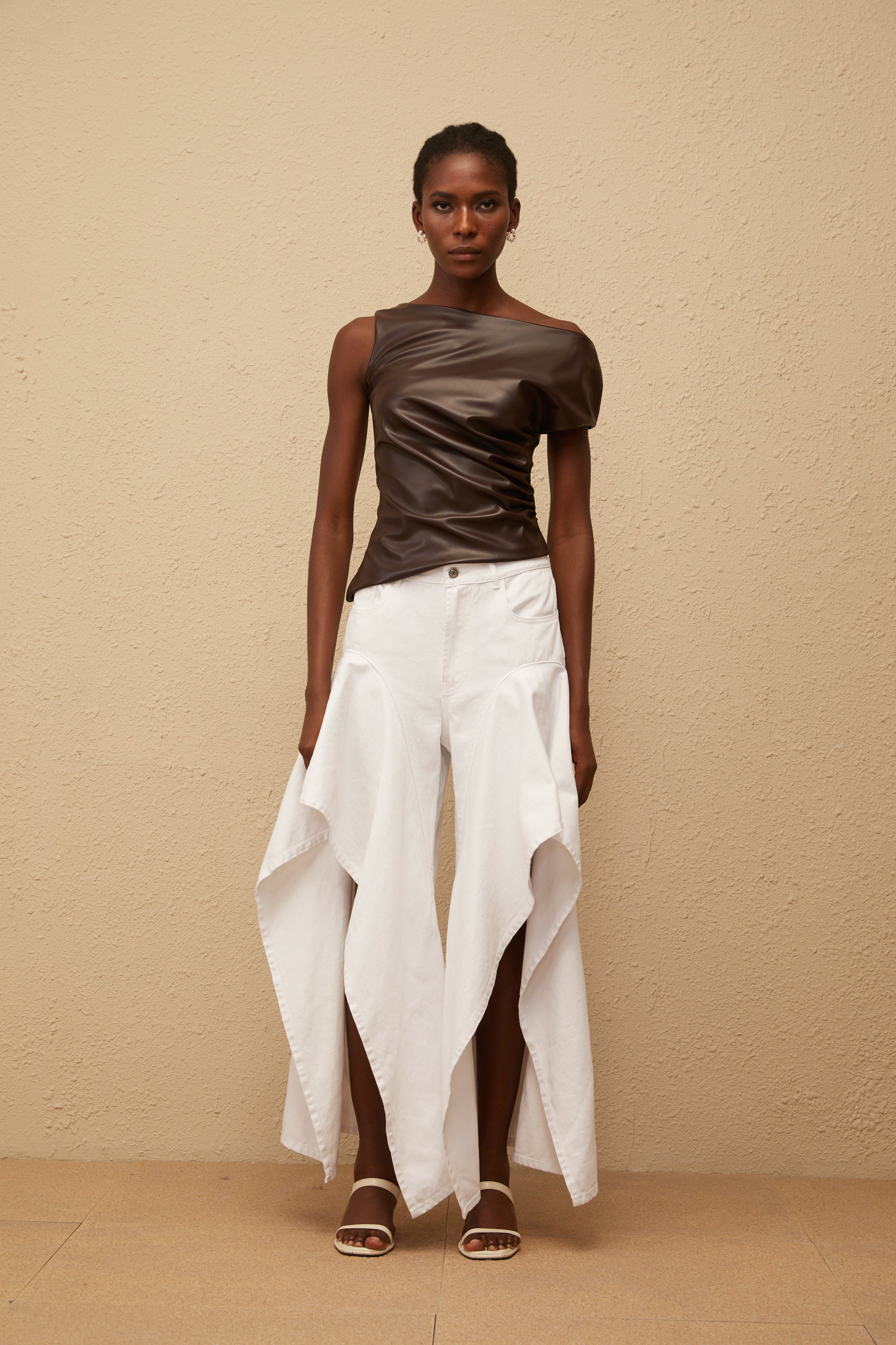 Nadja Brown Asymmetrical Leather Top