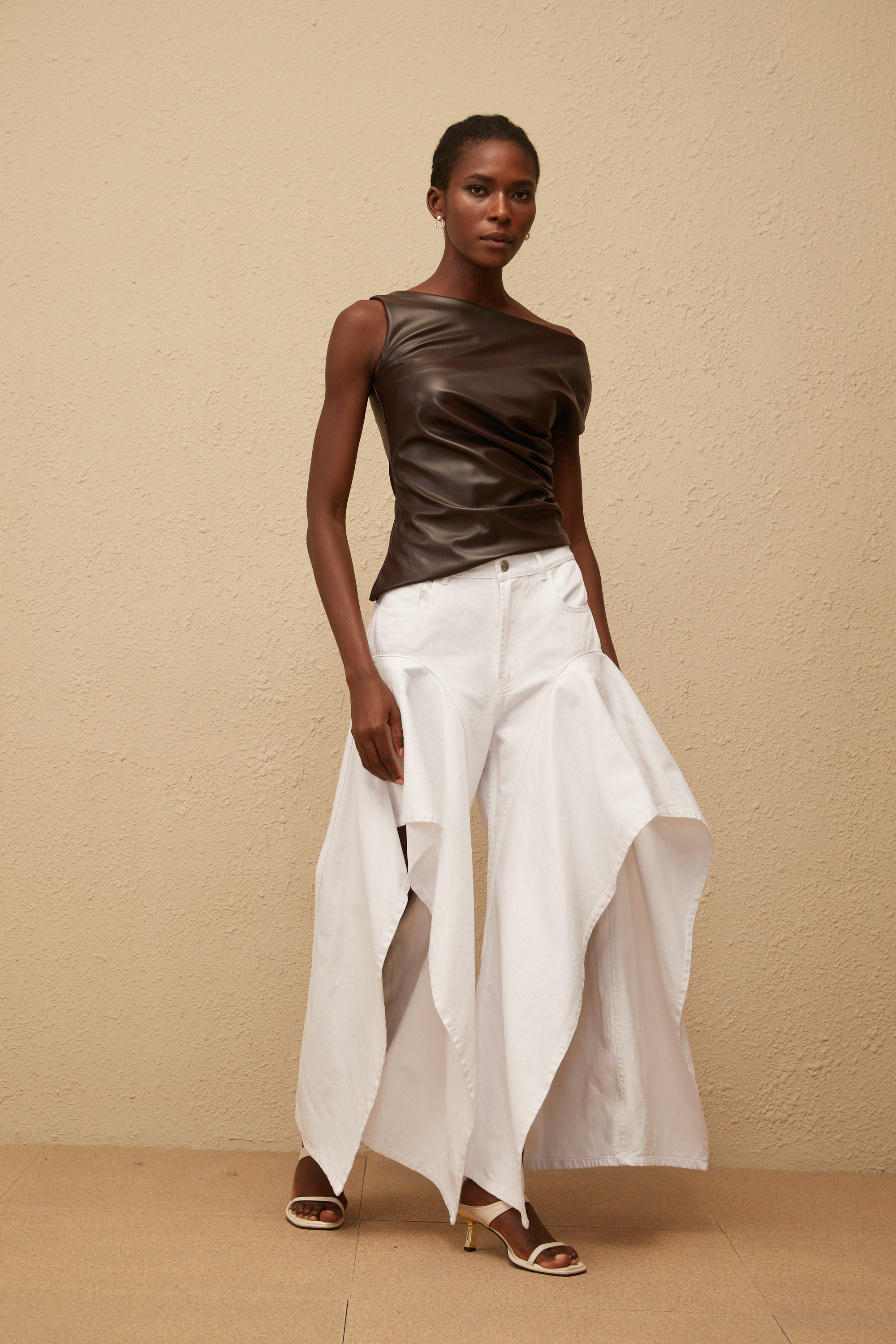 Nadja Brown Asymmetrical Leather Top