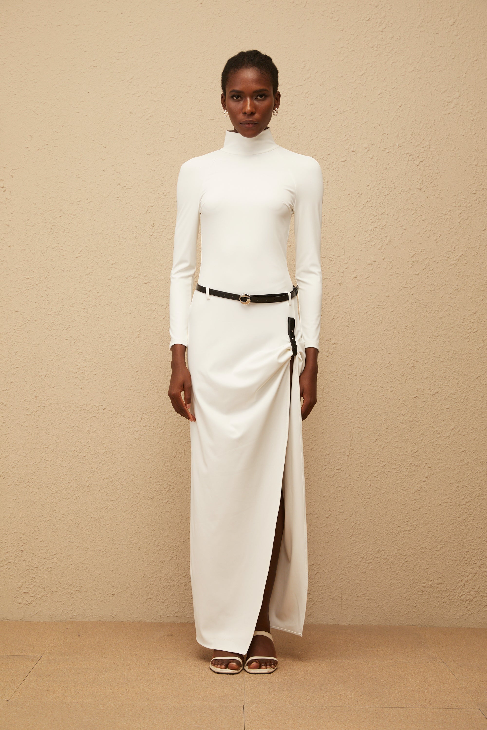 Zephyrine White Gathered Open-Back Maxi Dress