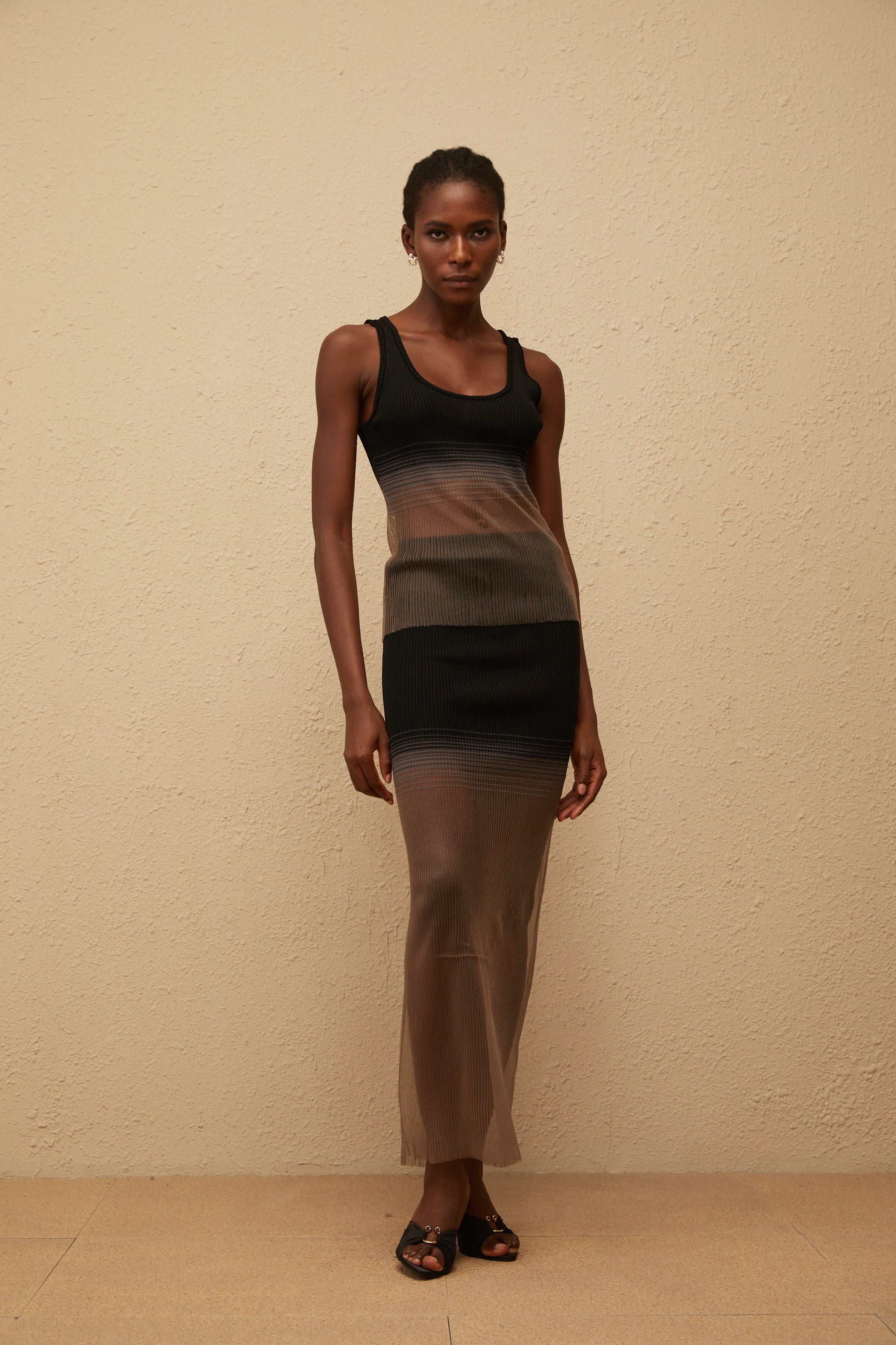 Soie Black Semi Sheer Ribbed Knit Matching Set