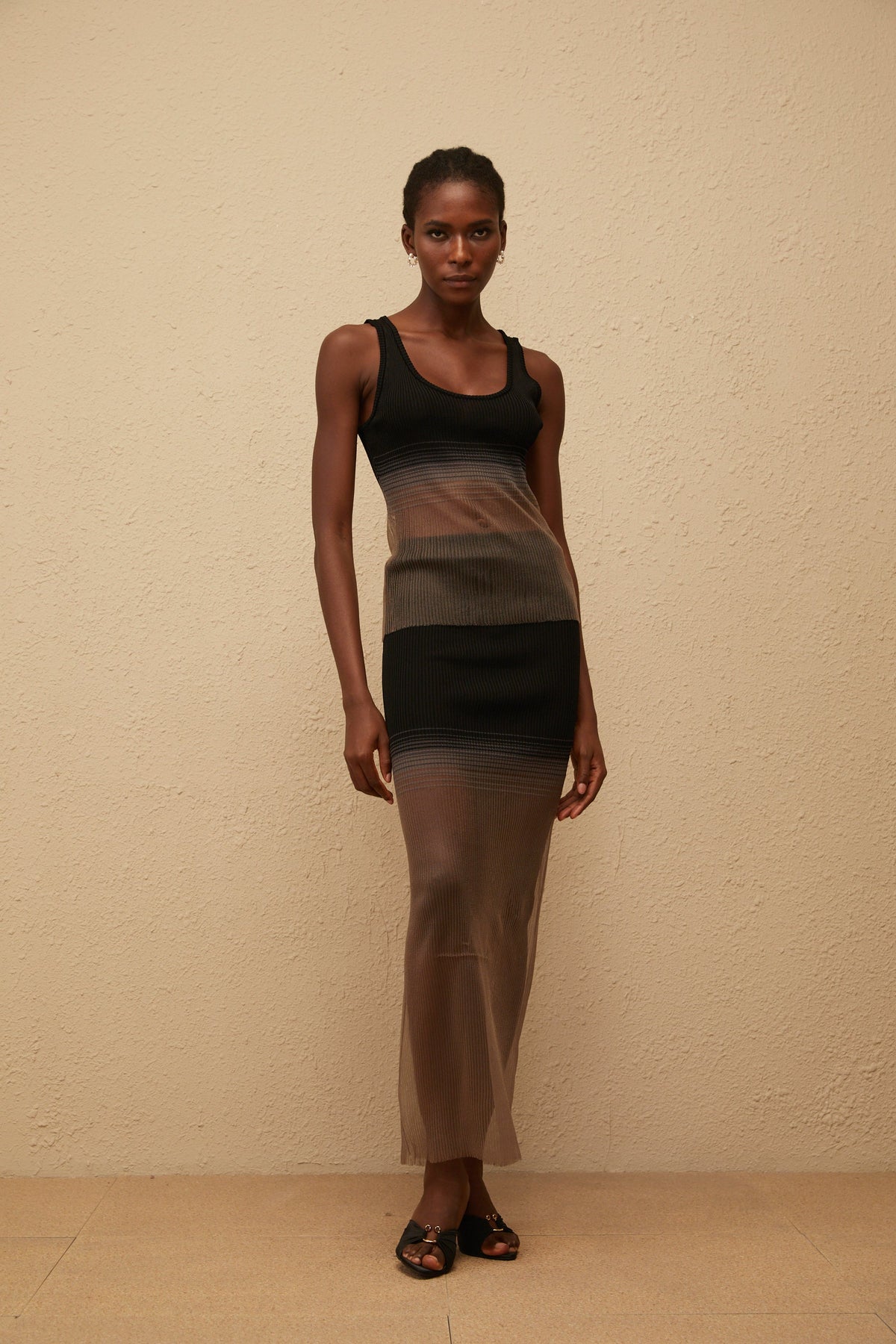 Soie Black Semi Sheer Ribbed Knit Matching Set