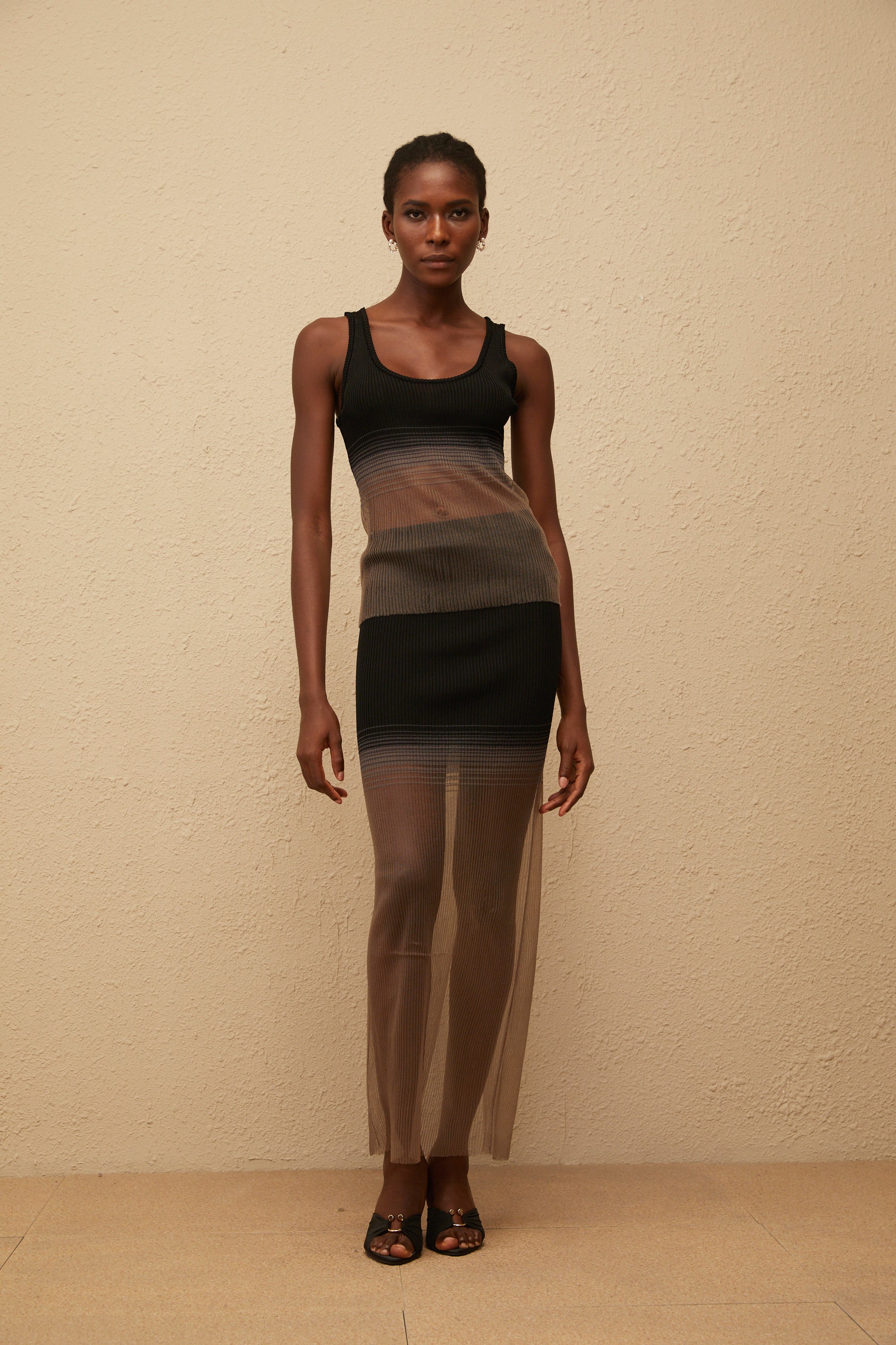 Soie Black Semi Sheer Ribbed Knit Matching Set