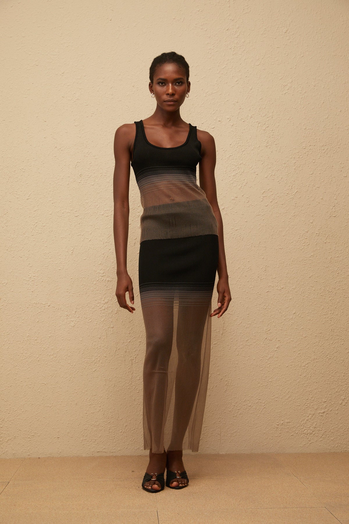 Soie Black Semi Sheer Ribbed Knit Matching Set