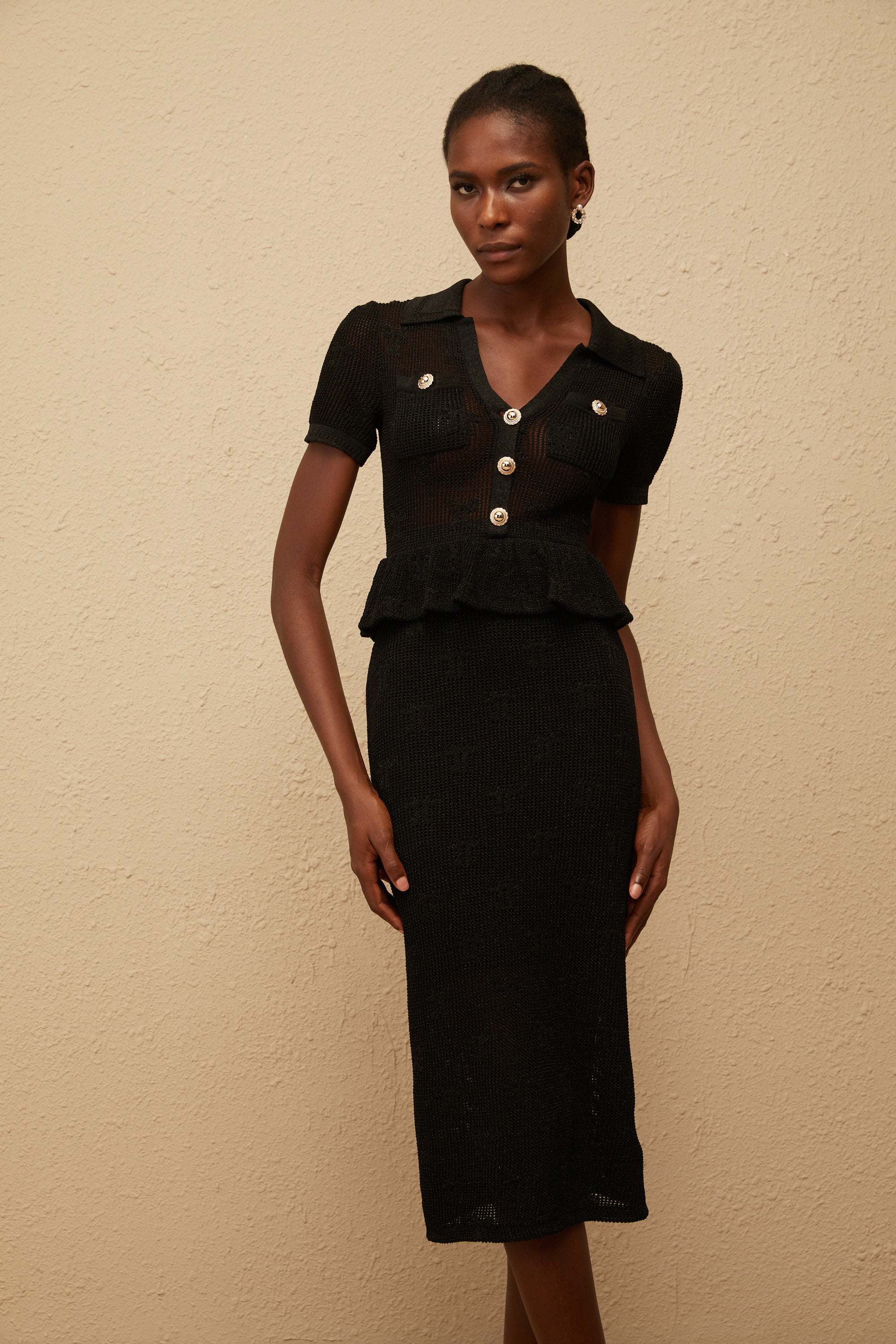 Theodora Black Crochet Knit Midi Dress (Final Sale-US Only)