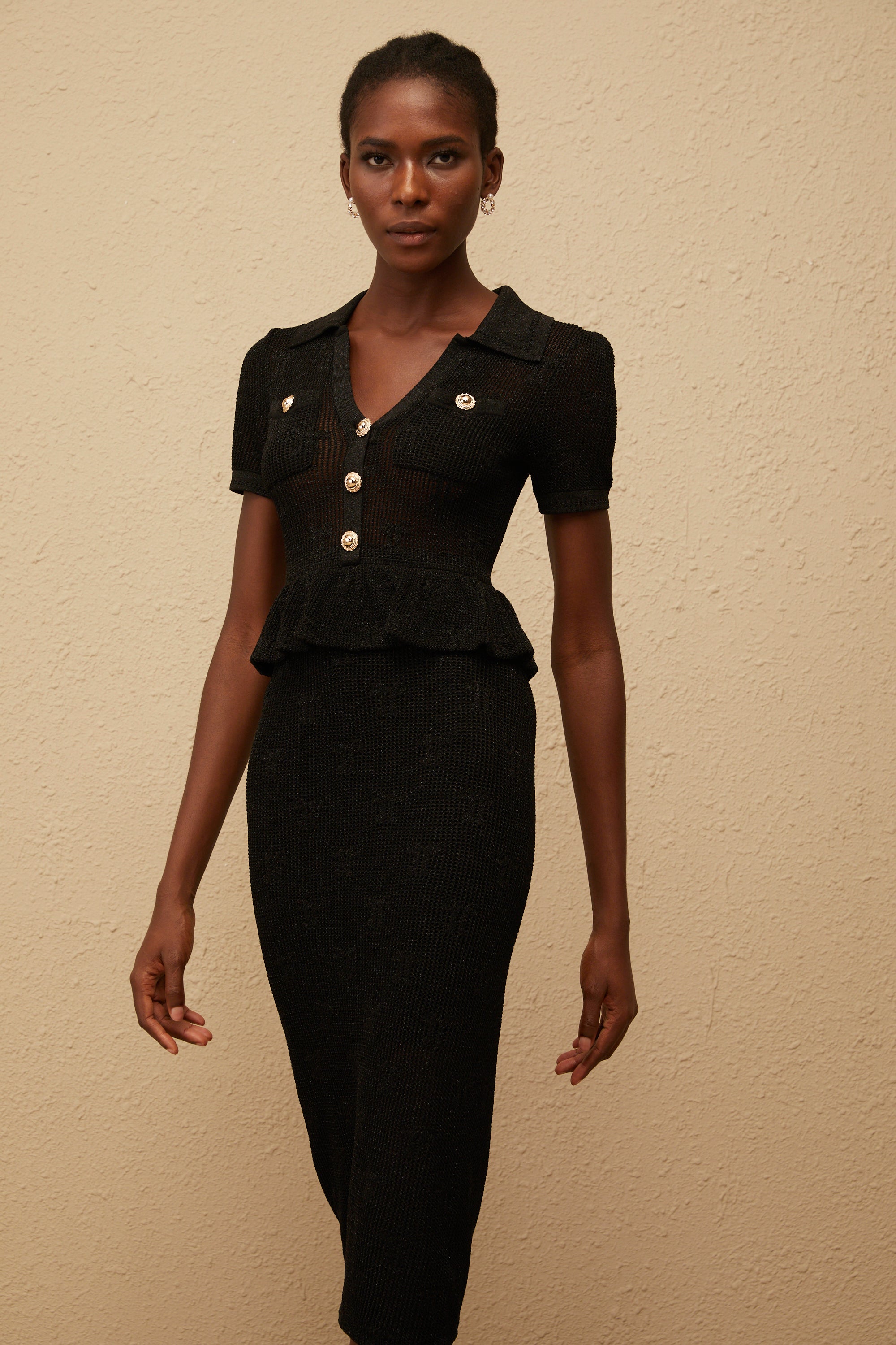 Theodora Black Crochet Knit Midi Dress (Final Sale-US Only)
