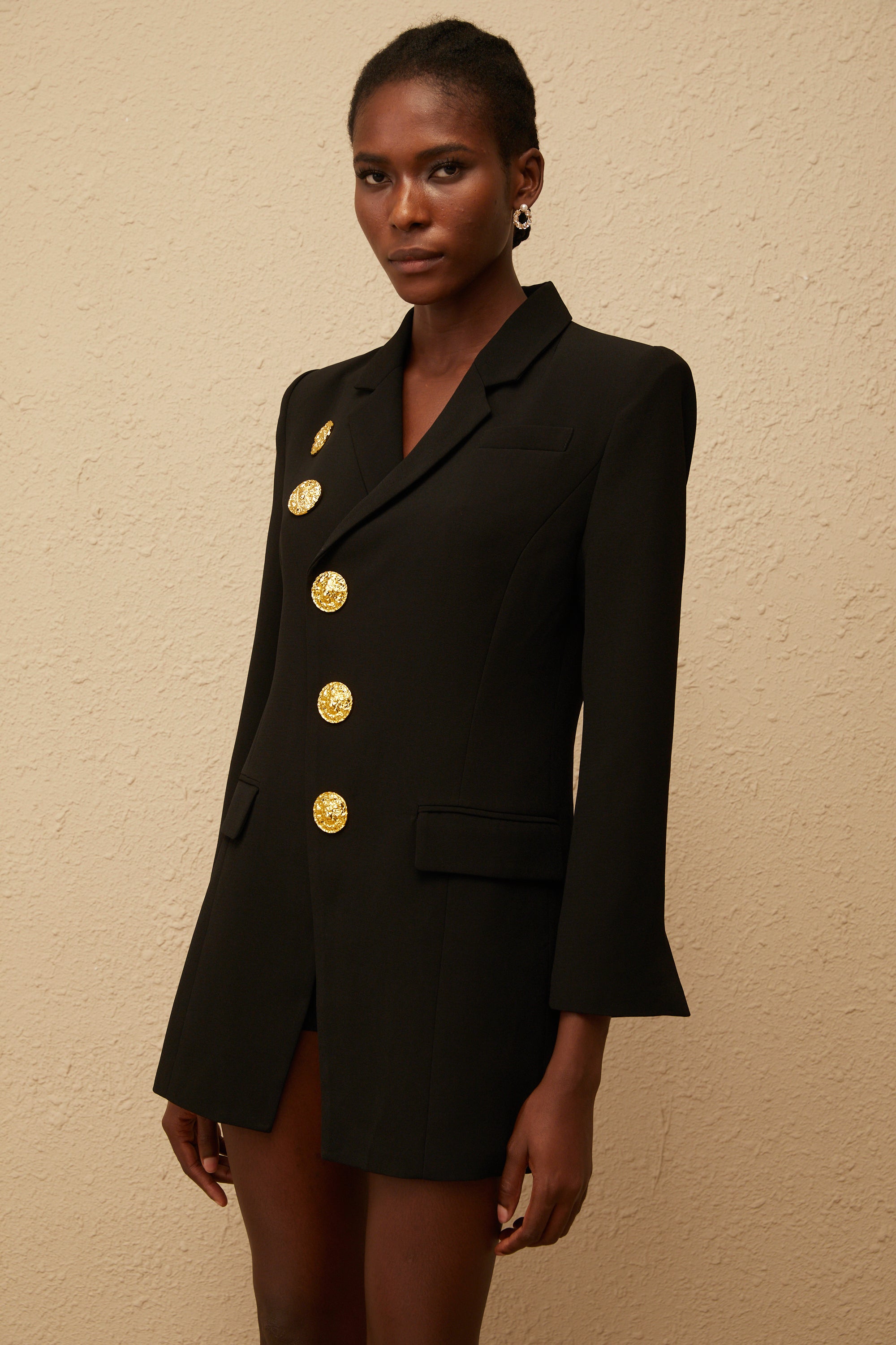 Clémence Black Diagonal Placket Blazer (Final Sale-US Only)