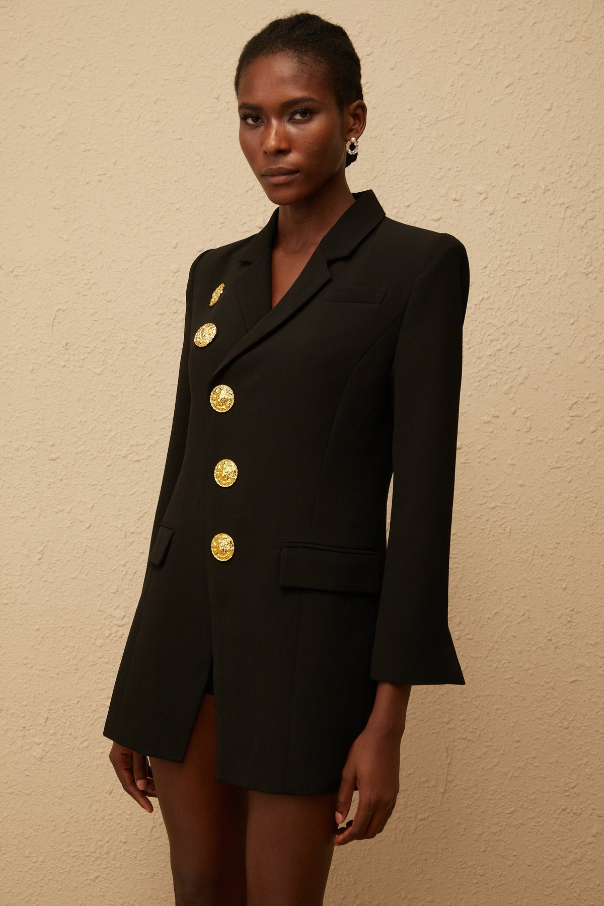 Clémence Black Diagonal Placket Blazer (Final Sale-US Only)
