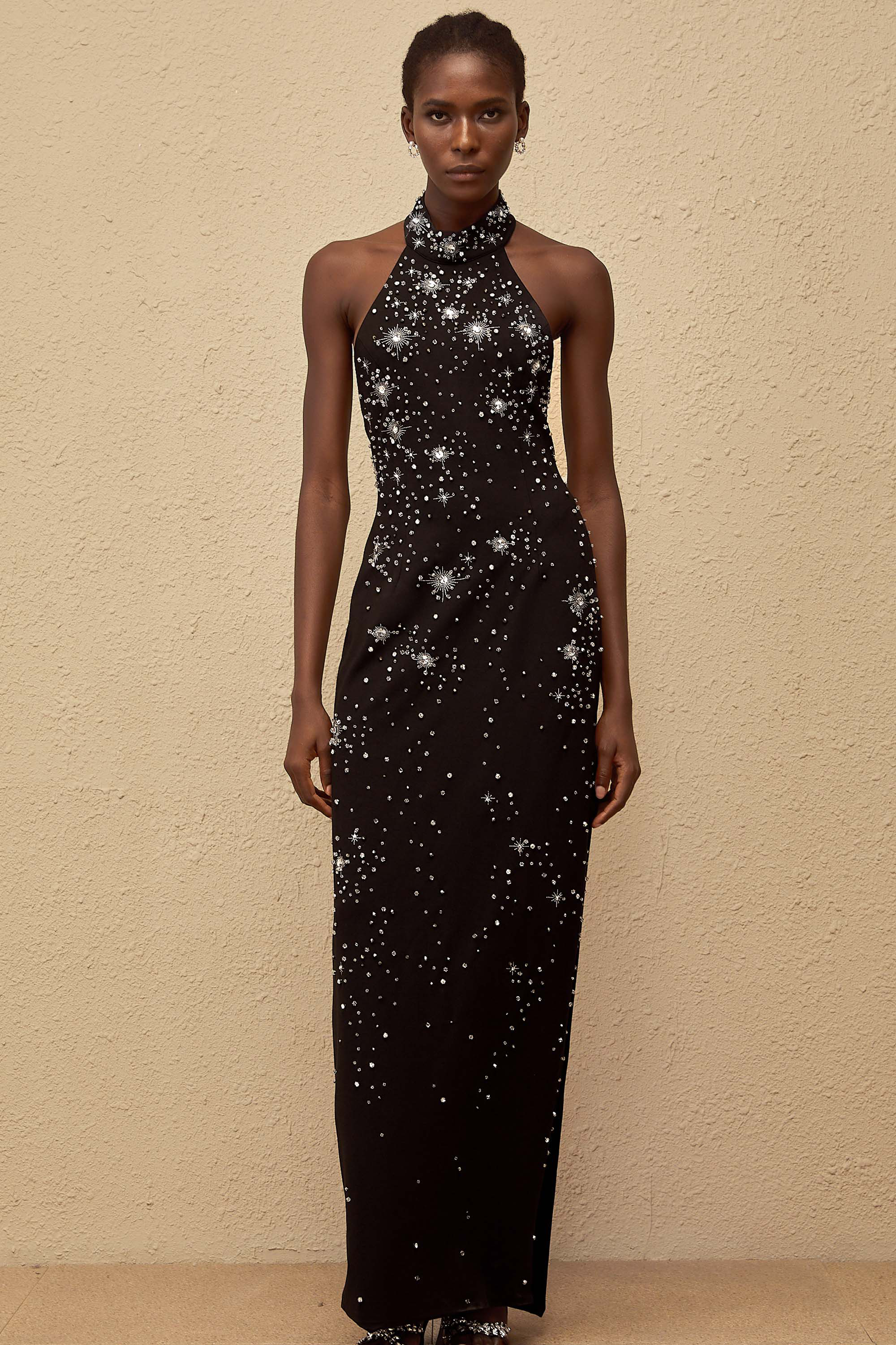 Perle Black Embellished Skinny Cut Maxi Dress (Final Sale-US Only)