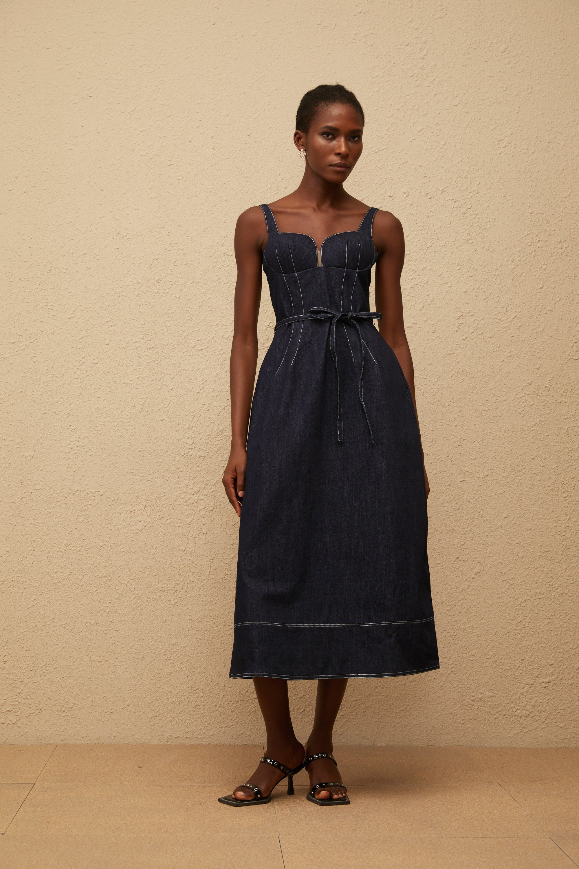 Éclat Indigo Blue Denim Midi Dress (Final Sale)