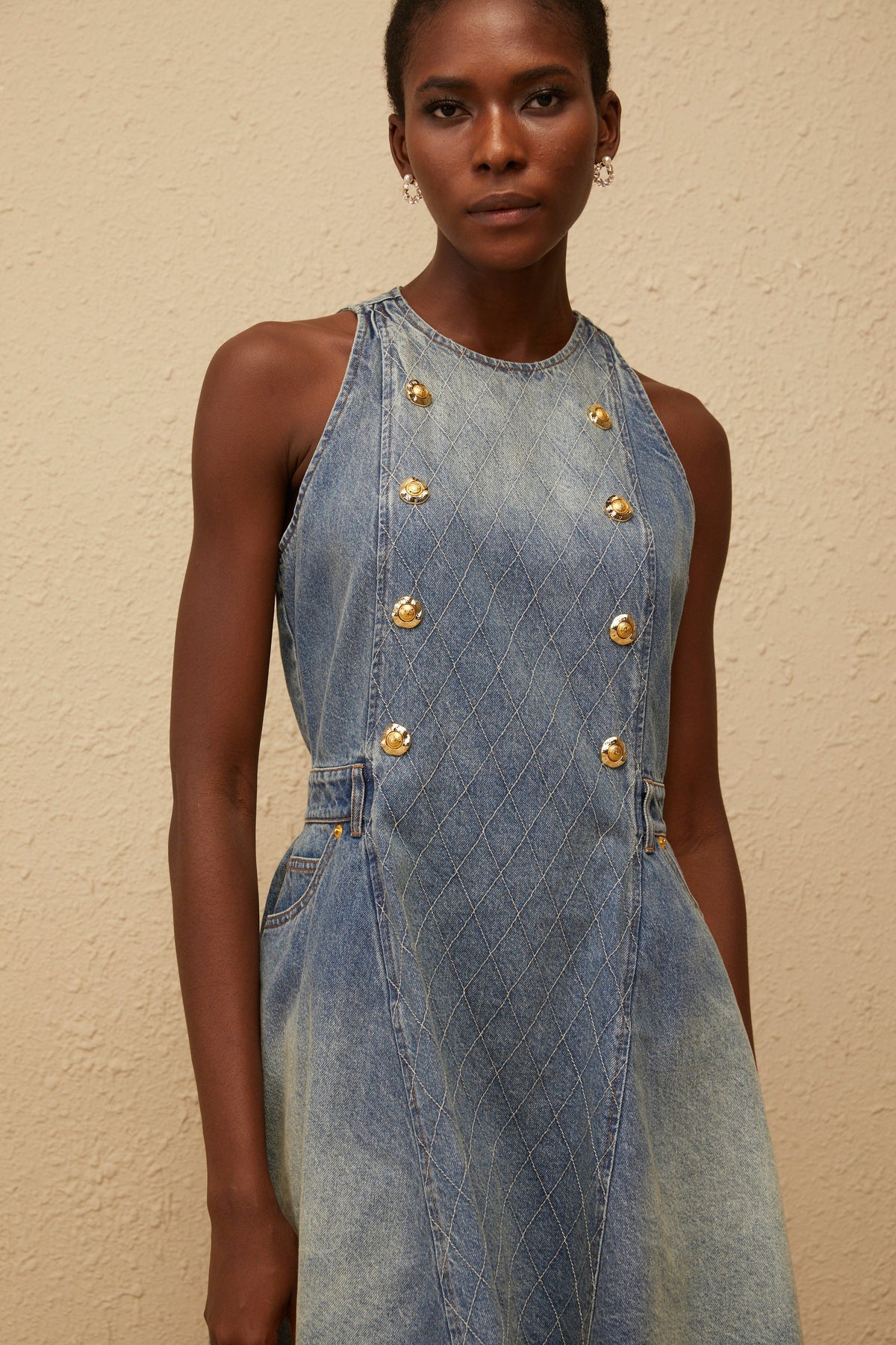 Gunnel Blue Faded Effect Denim Mini Dress