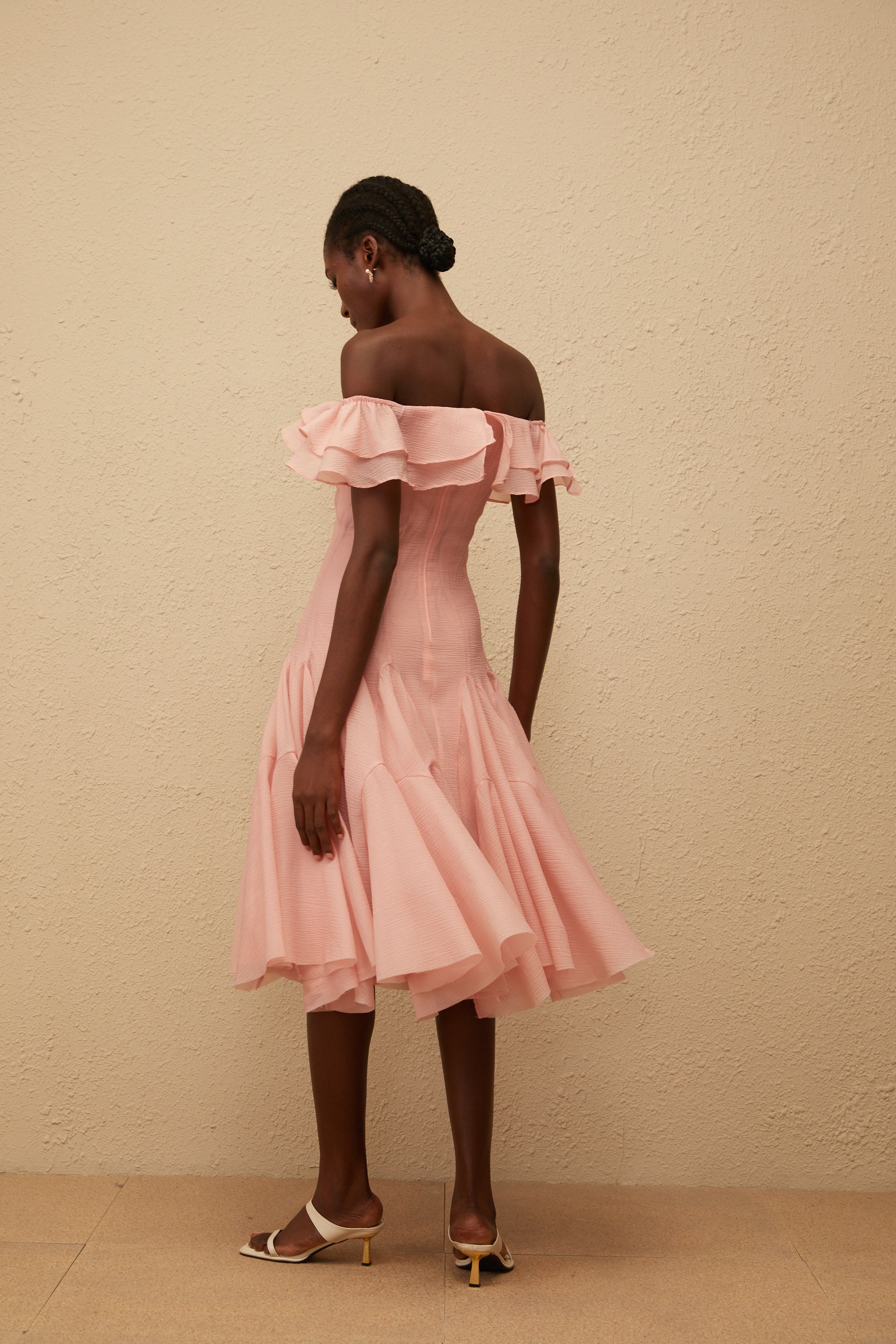 Margarita Pink Godet Ruffled Midi Dress (Final Sale-US Only)